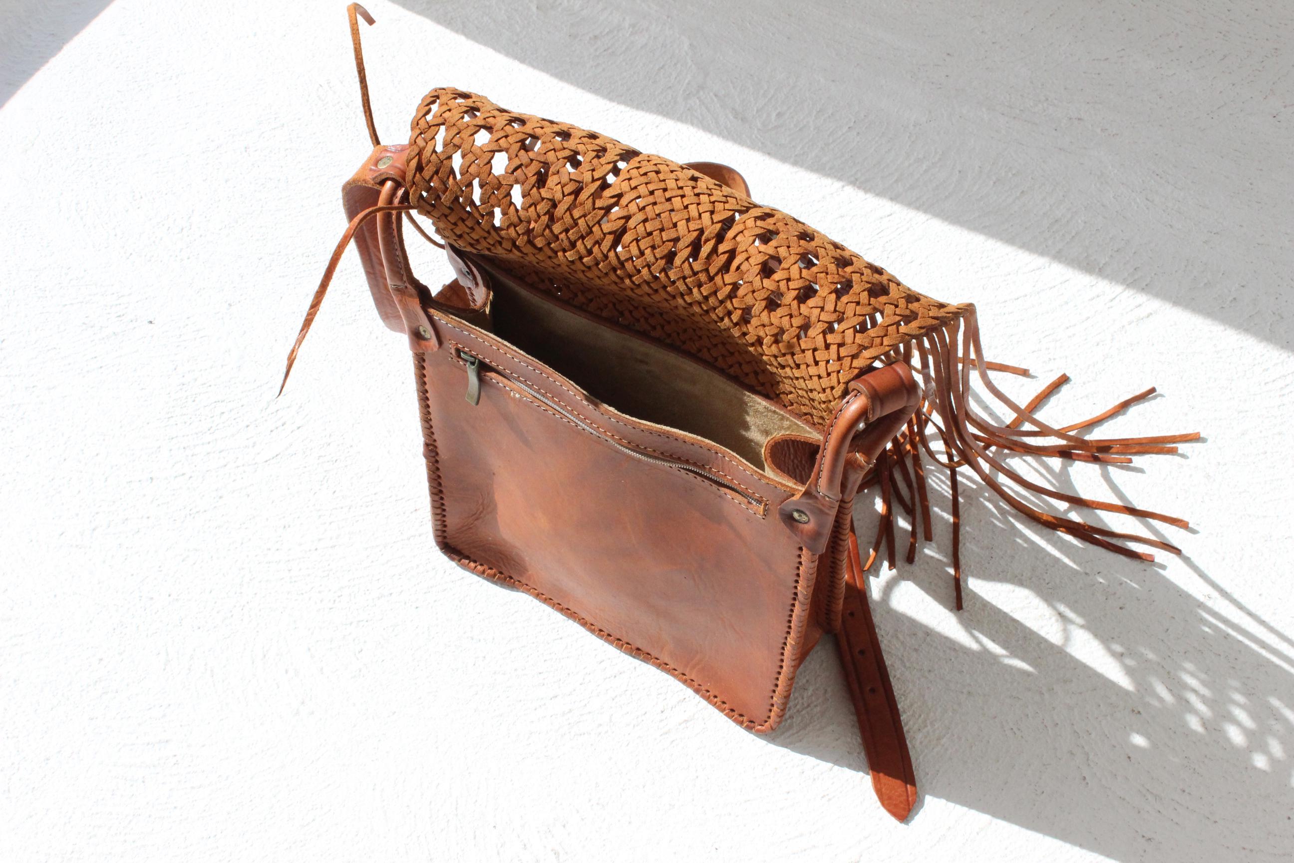 70s Handcrafted Woven Italian Leather Bag