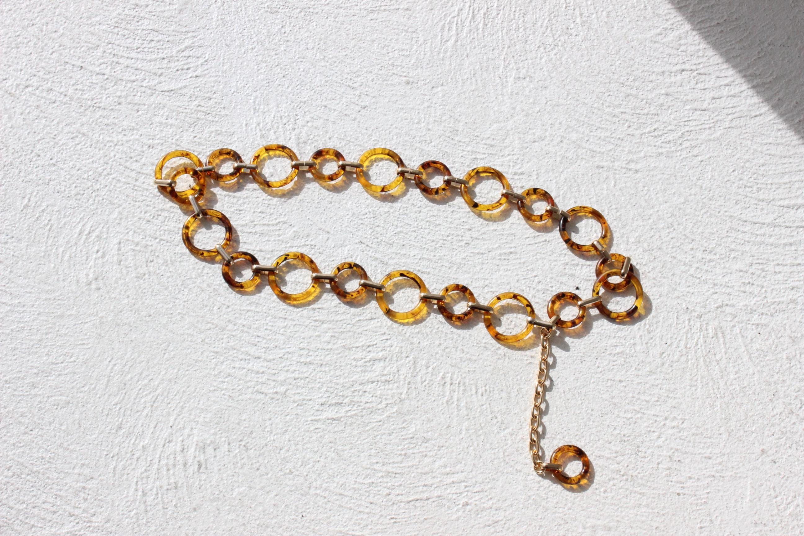 Tortoiseshell & Gold Tone Ring Chain Link Belt