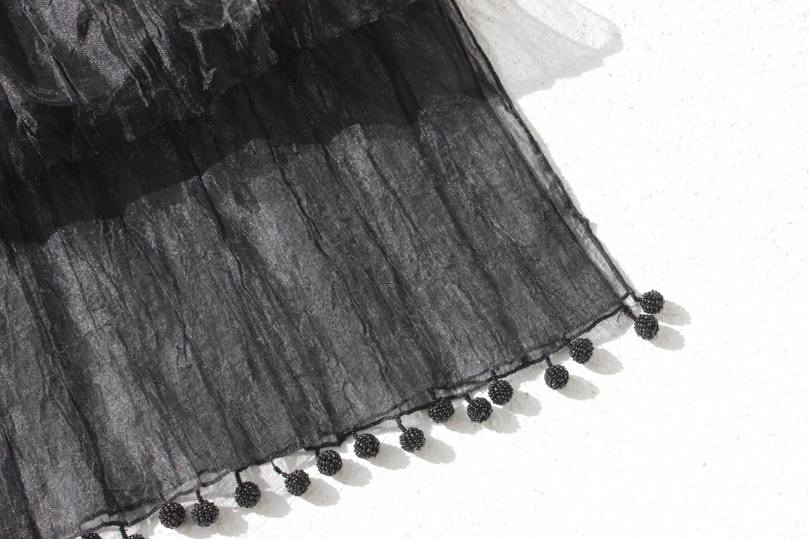 Unreal Crinkle Organza Multi-Way Shawl w/ Beaded Pom Poms