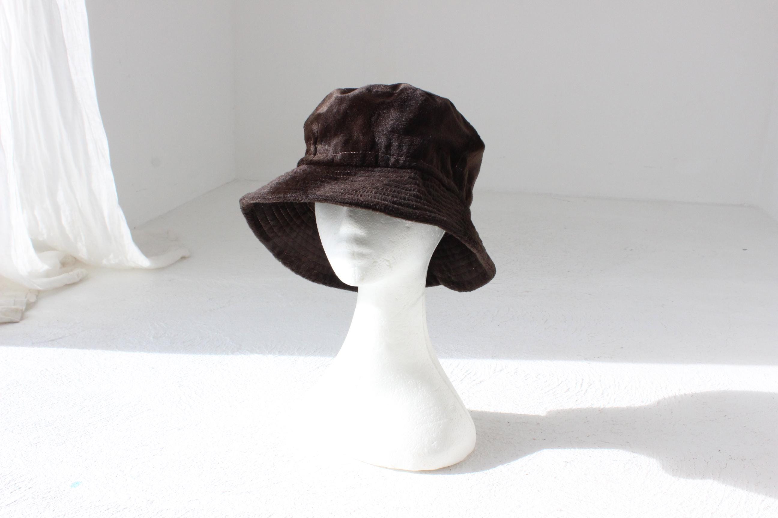 90s Plush Dark Chocolate Velvet Bucket Hat