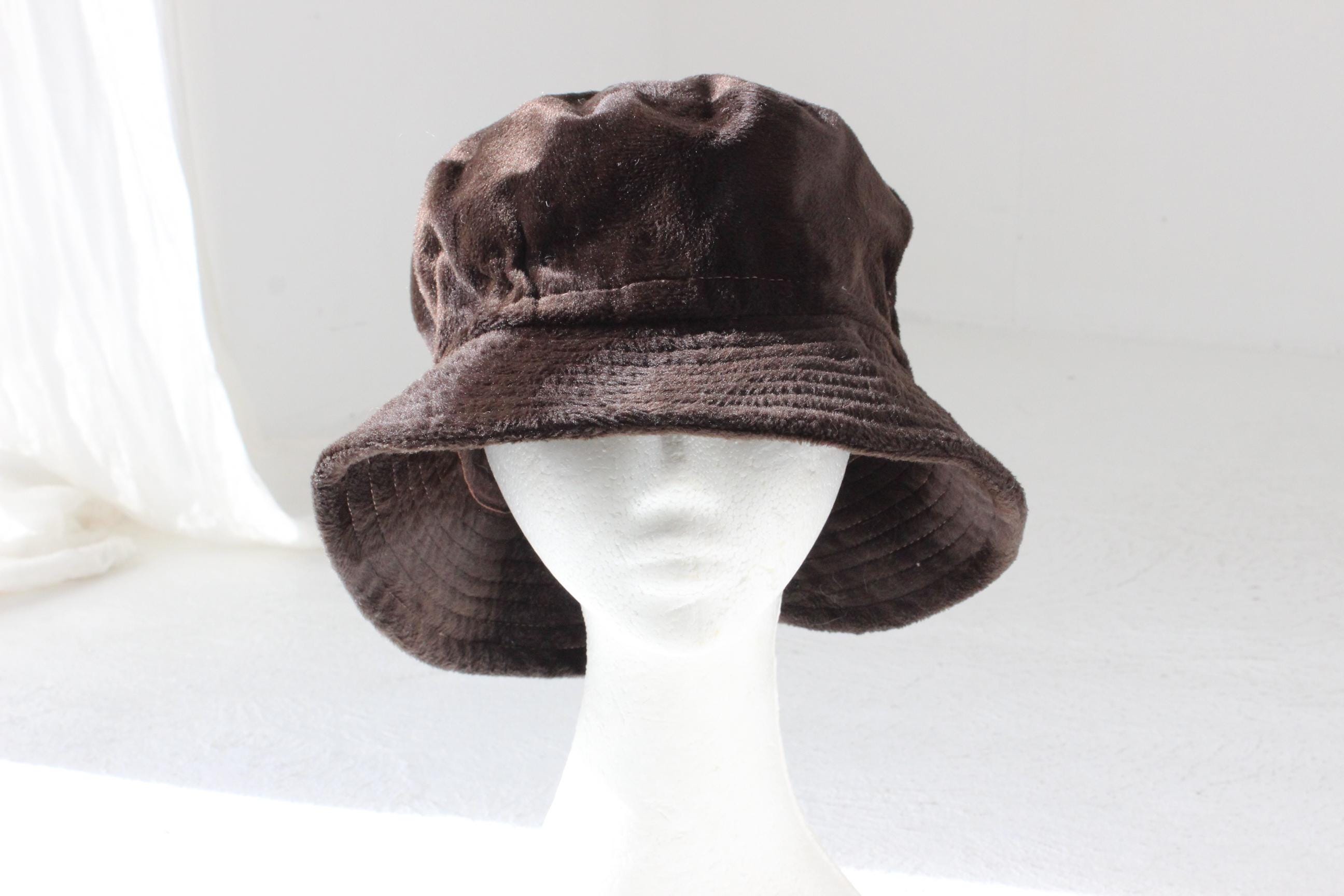 90s Plush Dark Chocolate Velvet Bucket Hat