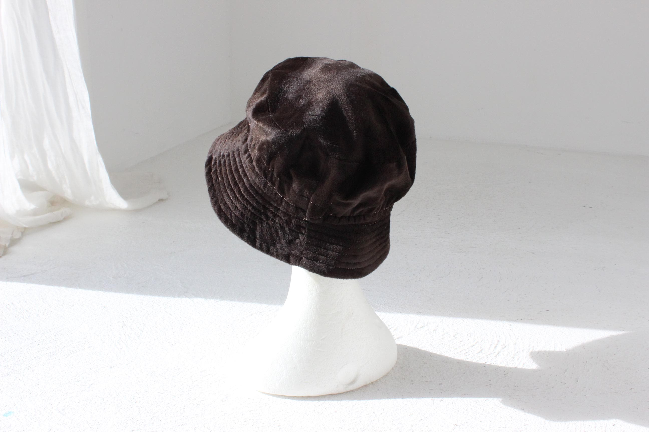 90s Plush Dark Chocolate Velvet Bucket Hat