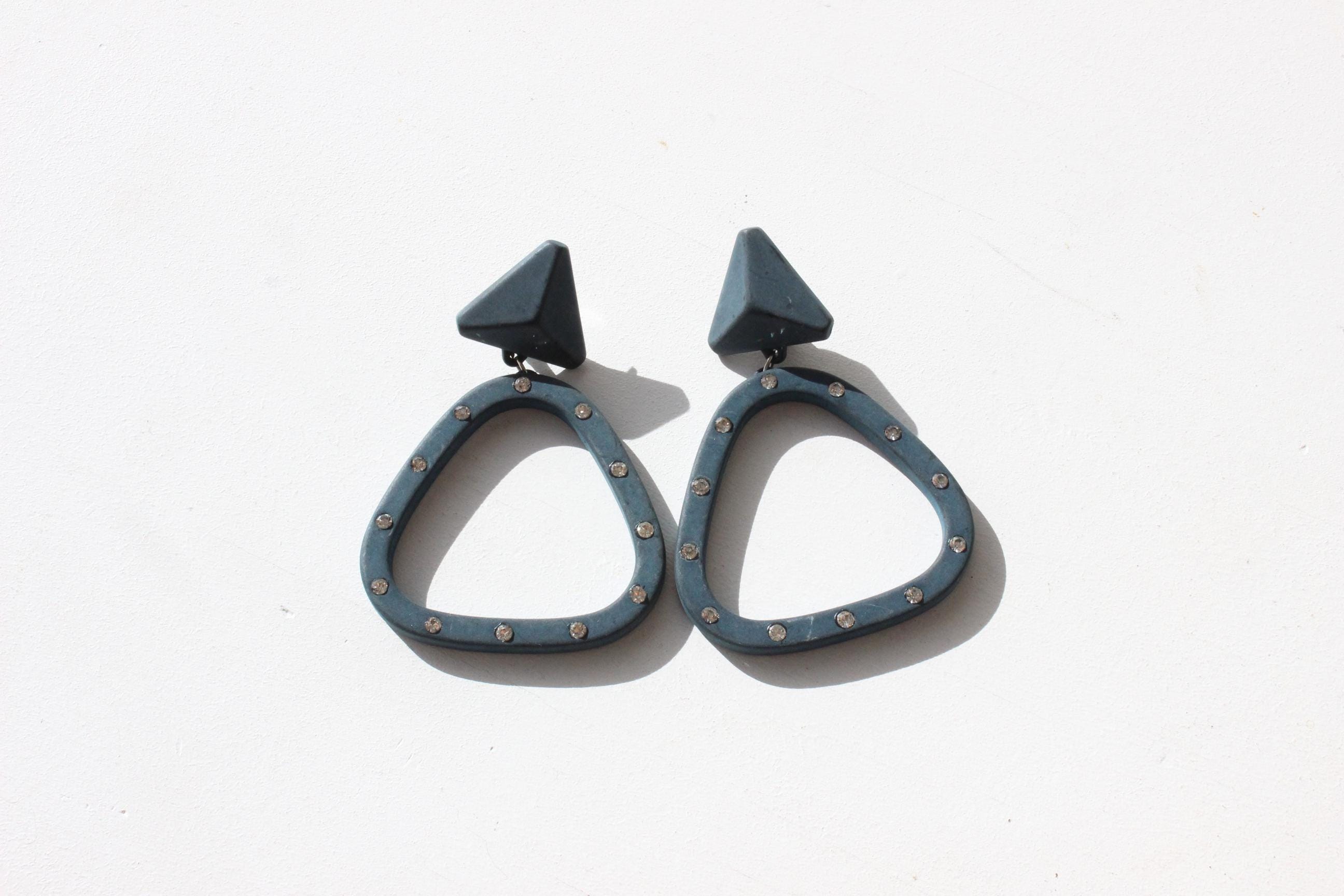 80s Petrol Blue Gallery Girl Clip On Earrings