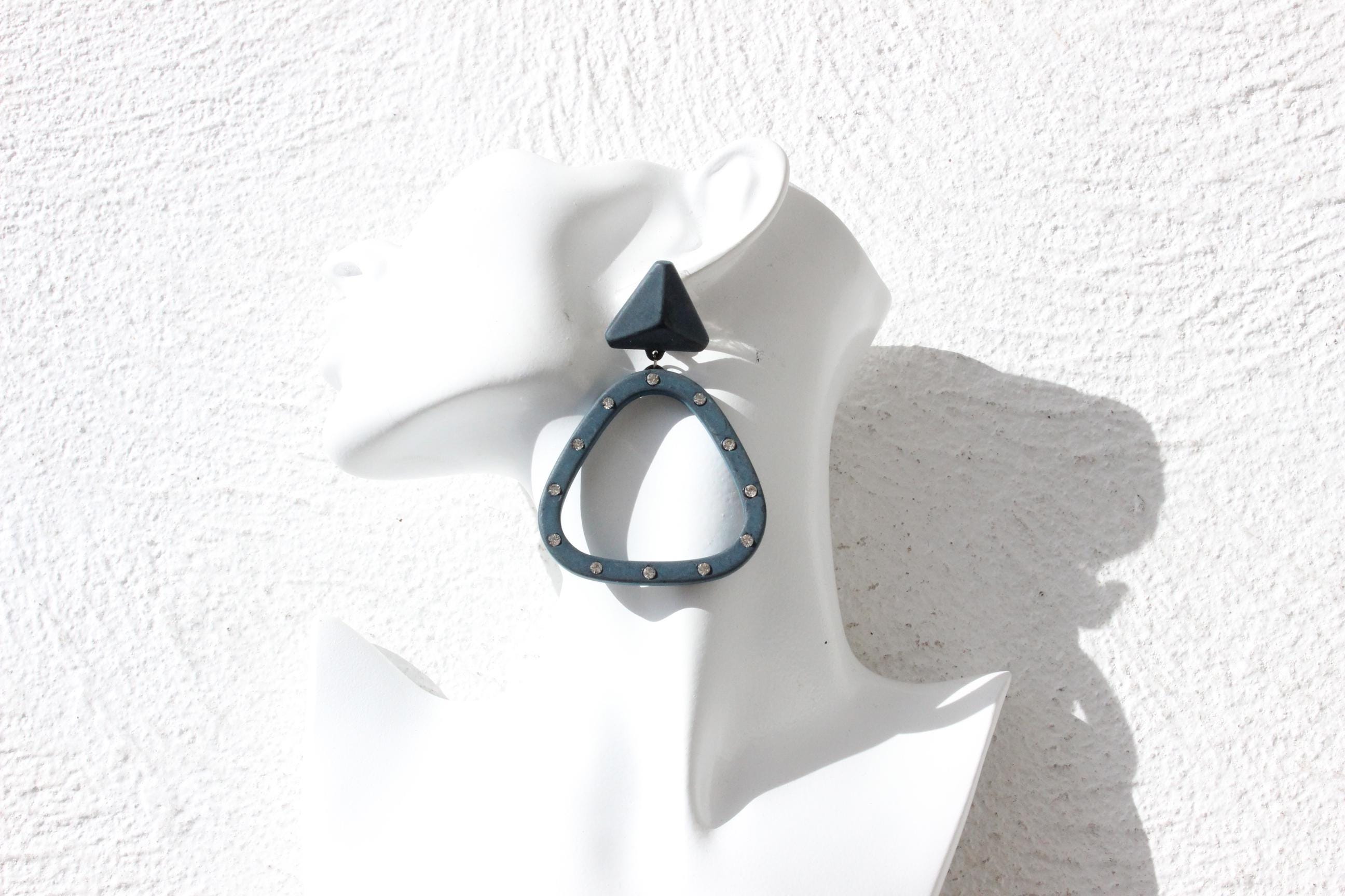 80s Petrol Blue Gallery Girl Clip On Earrings
