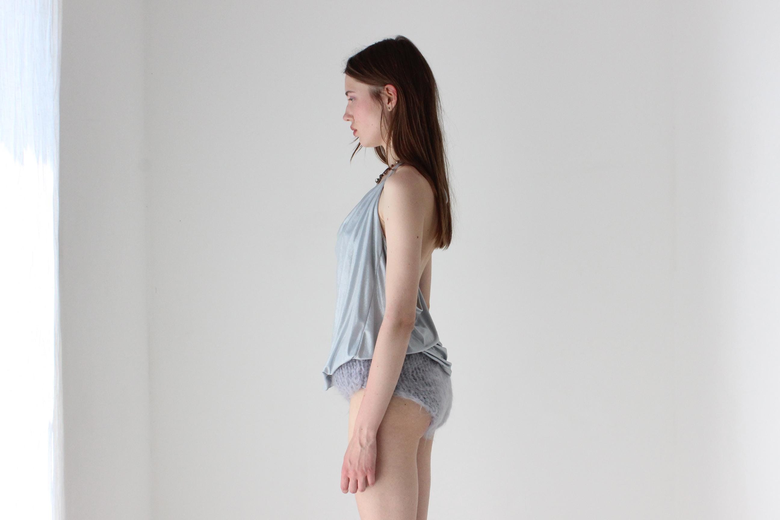 Hand Knit Ice Blue Mohair Underwear