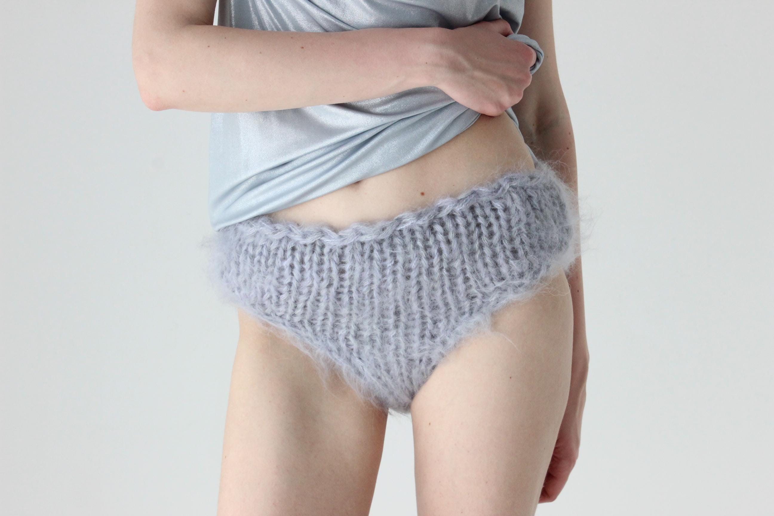 Hand Knit Ice Blue Mohair Underwear