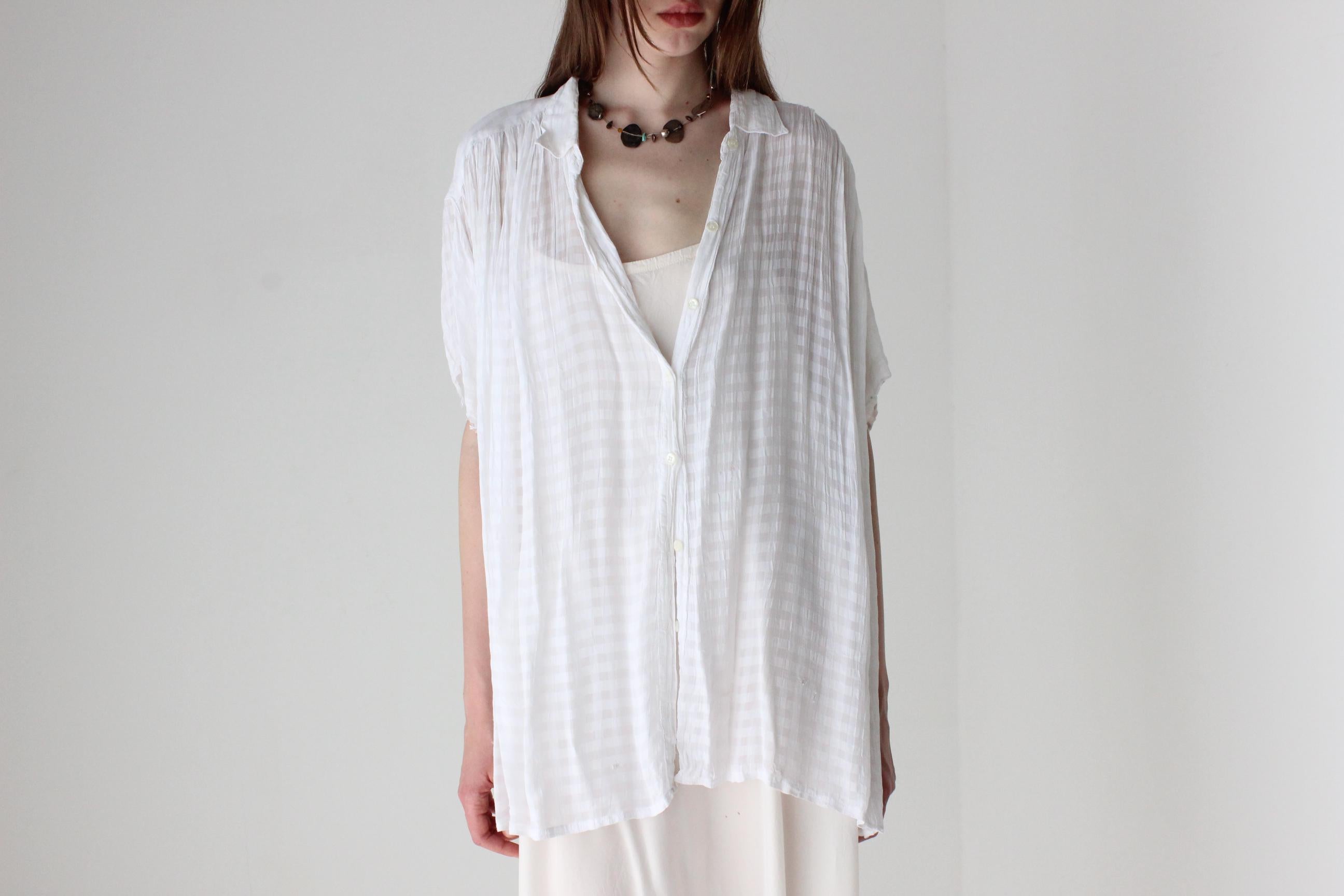 80s Seersucker Gauze White Short Sleeve Shirt