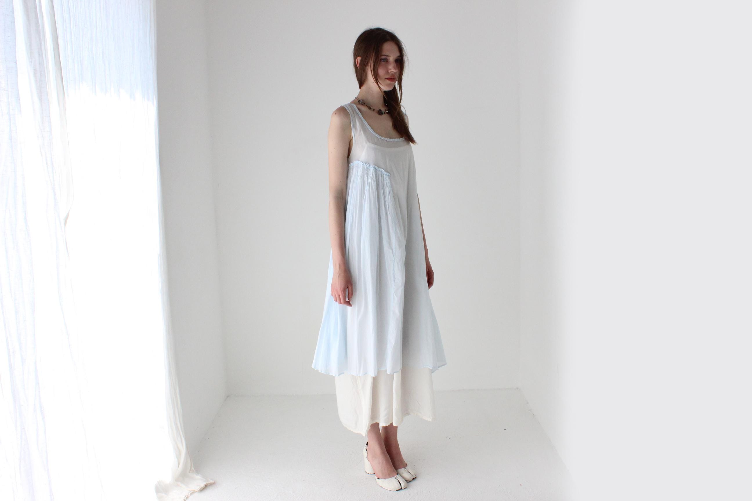 90s Tissue Thin Cotton Gauze Trapeze Dress