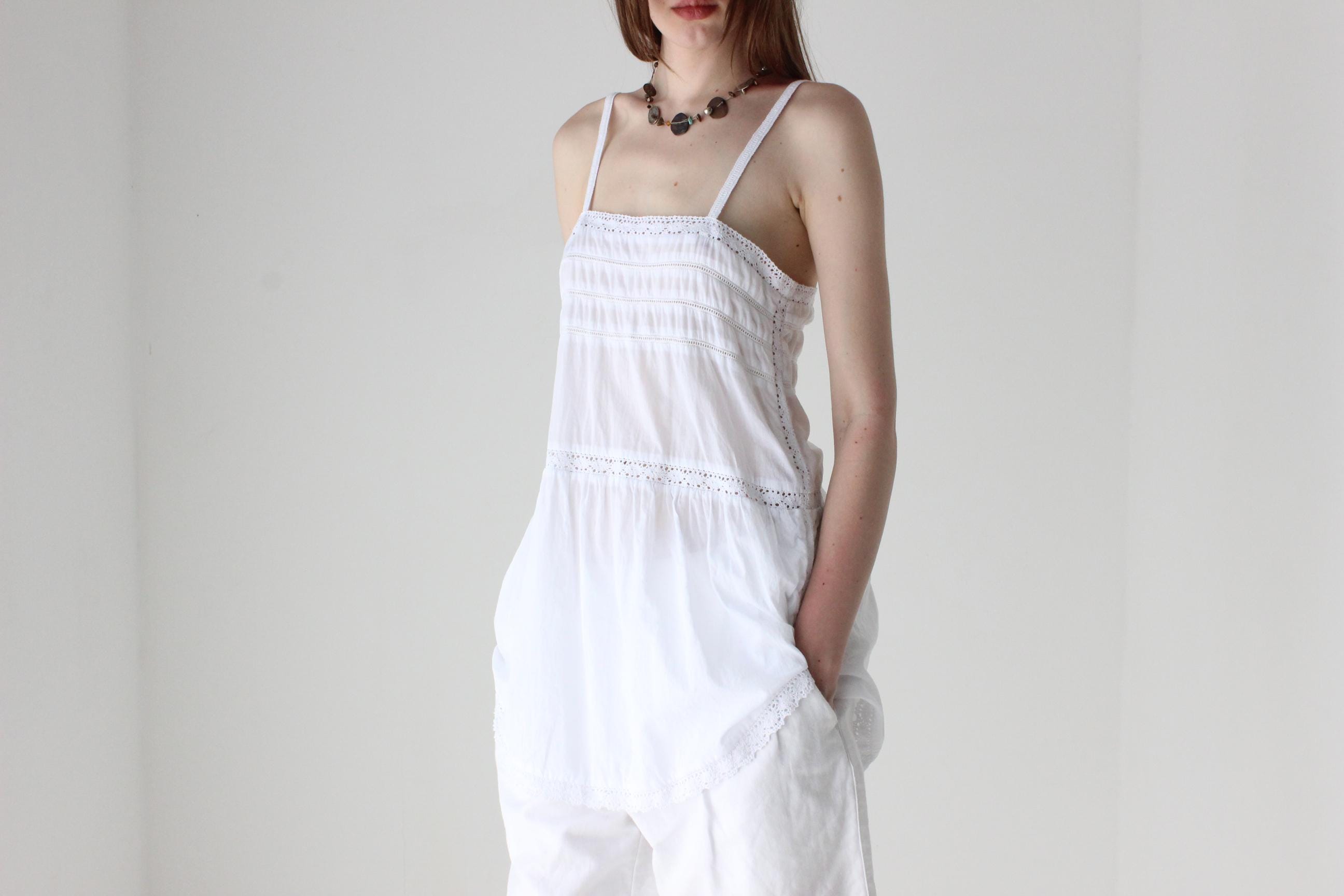 90s White Folk Gauze Summer Smock Top