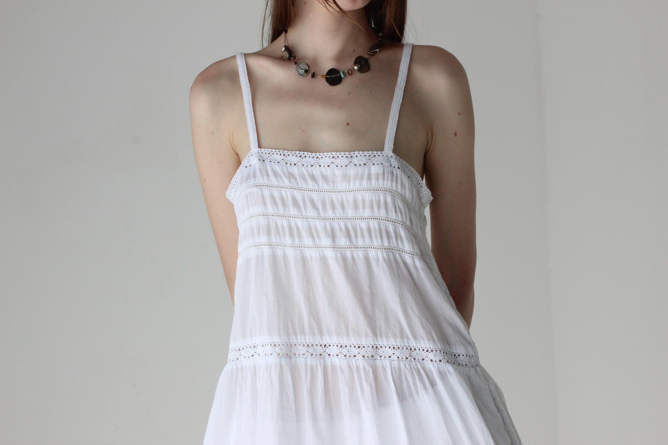 90s White Folk Gauze Summer Smock Top