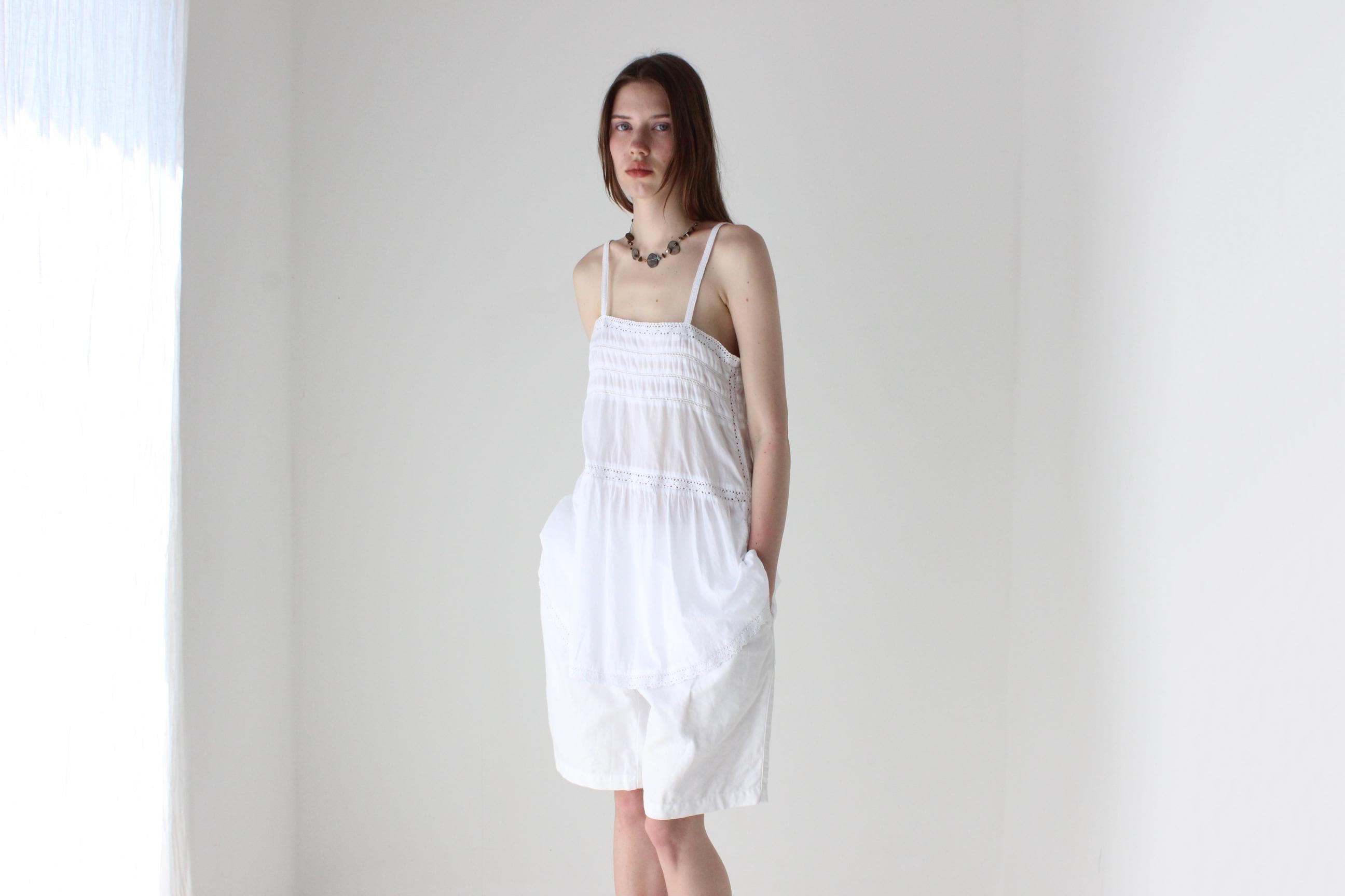 90s White Folk Gauze Summer Smock Top