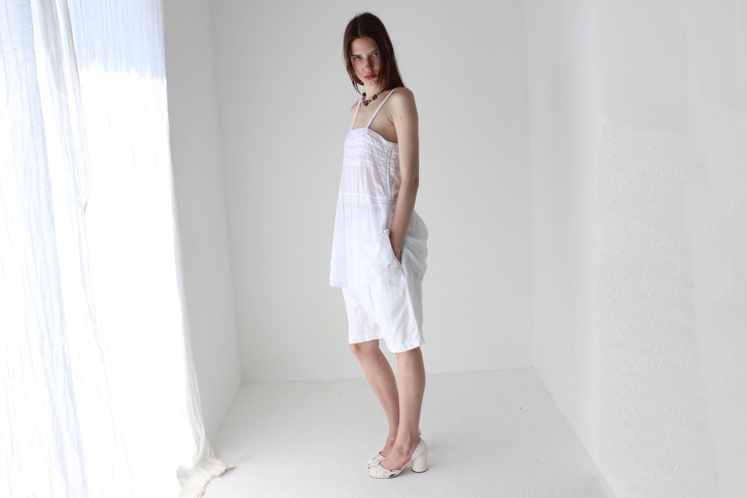 90s White Folk Gauze Summer Smock Top
