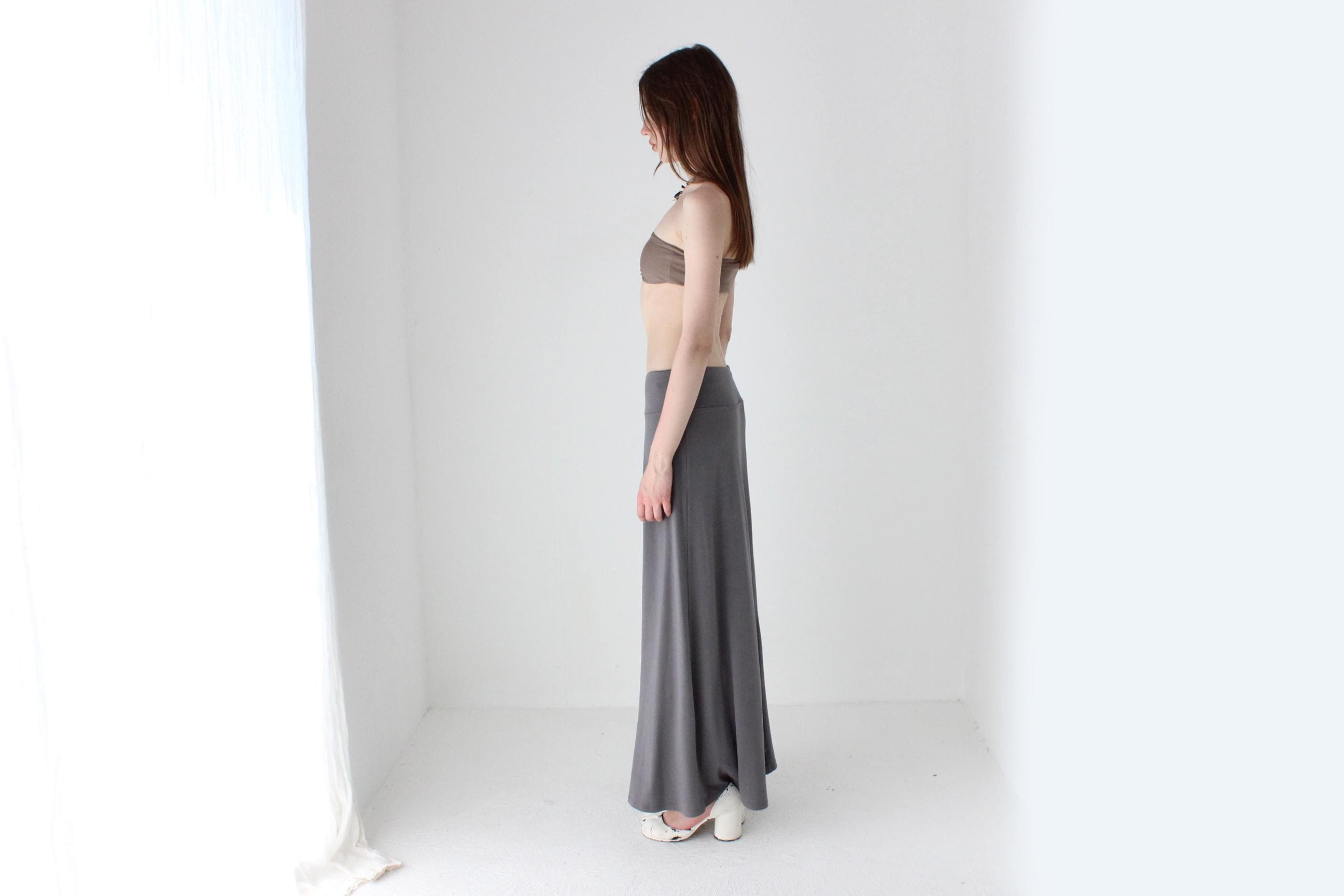 90s Minimal Slinky Stretch Grey Maxi Skirt