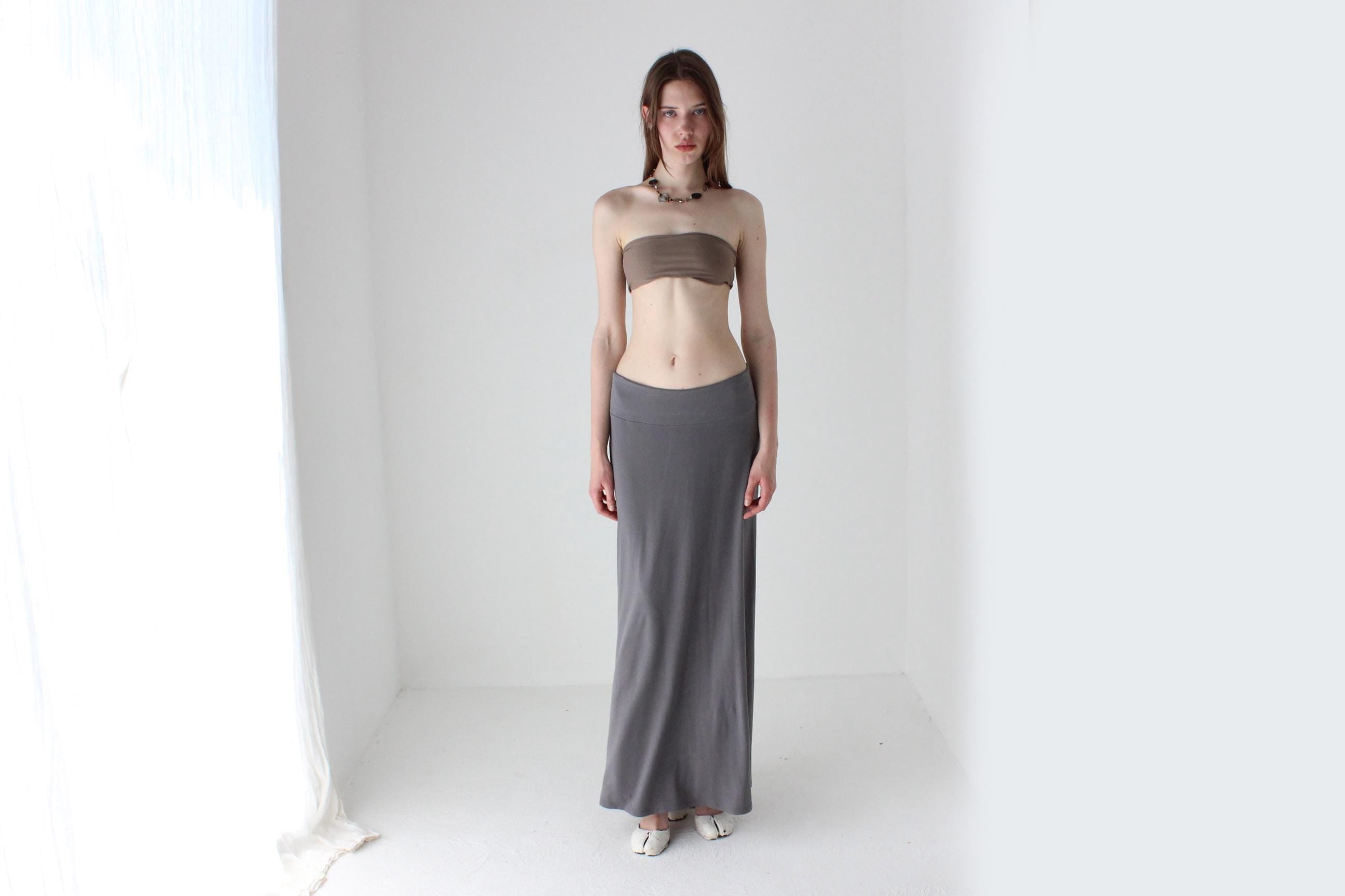 90s Minimal Slinky Stretch Grey Maxi Skirt