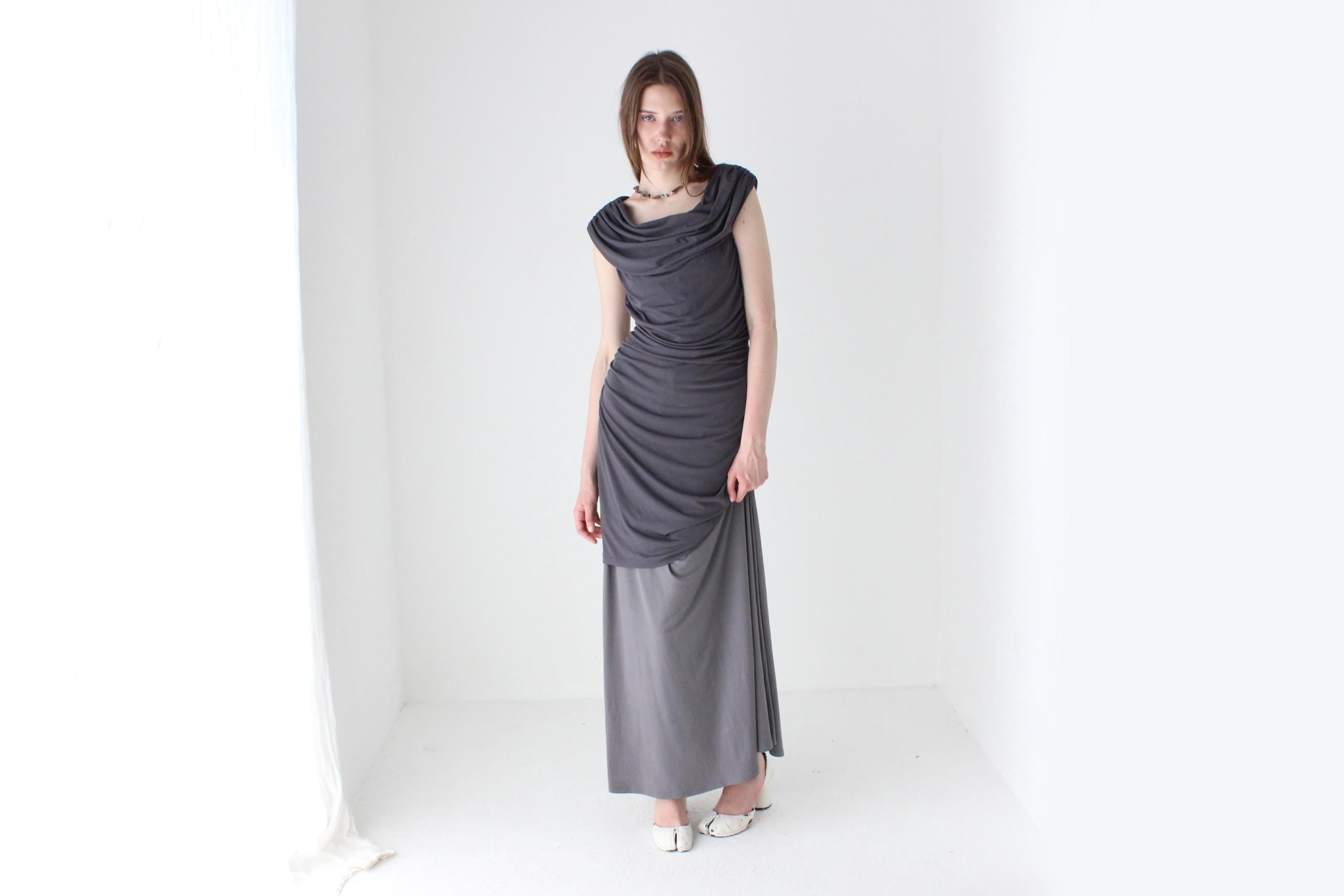 90s Minimal Slinky Stretch Grey Maxi Skirt