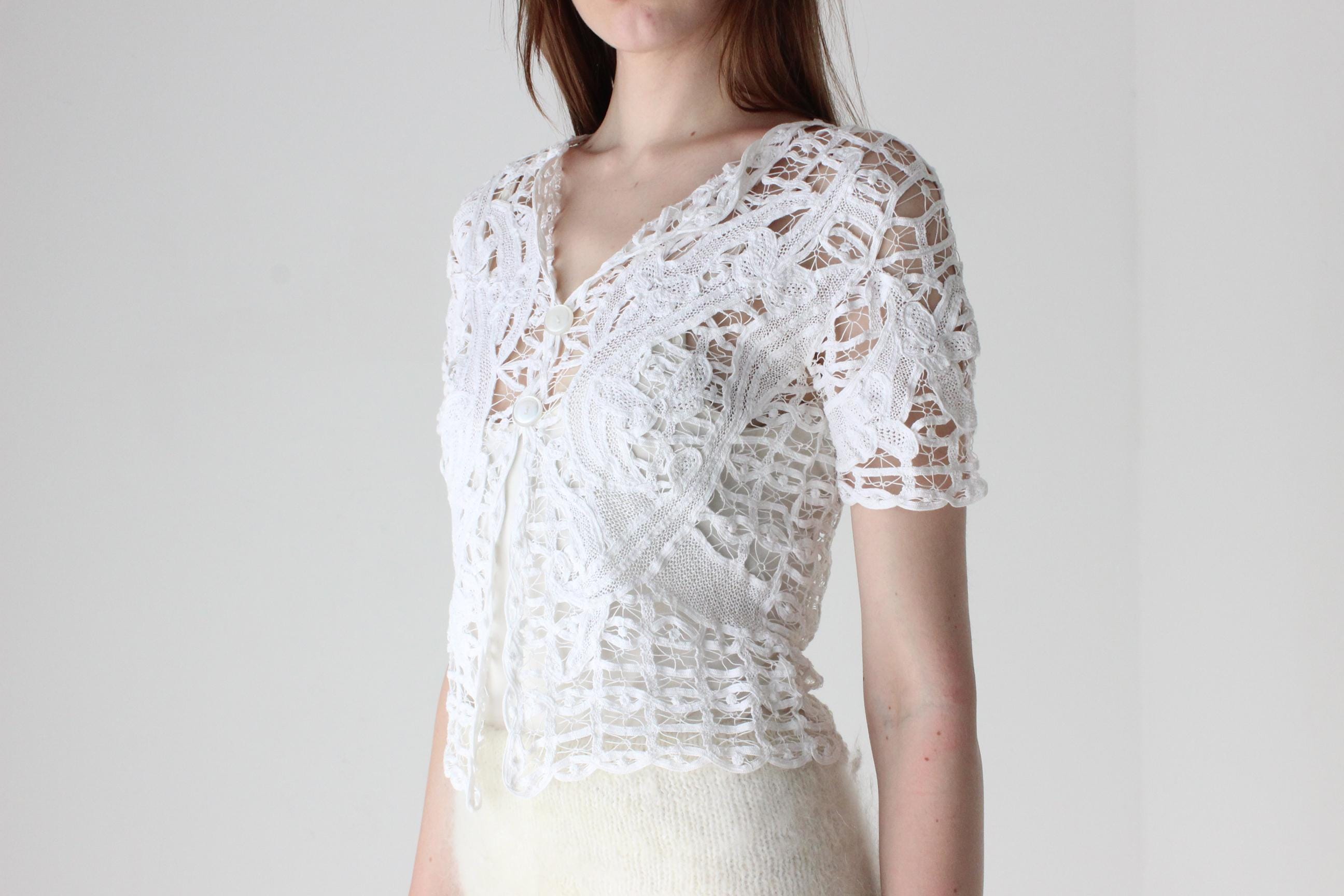 70s Intricate Cotton Cutwork Crochet Top