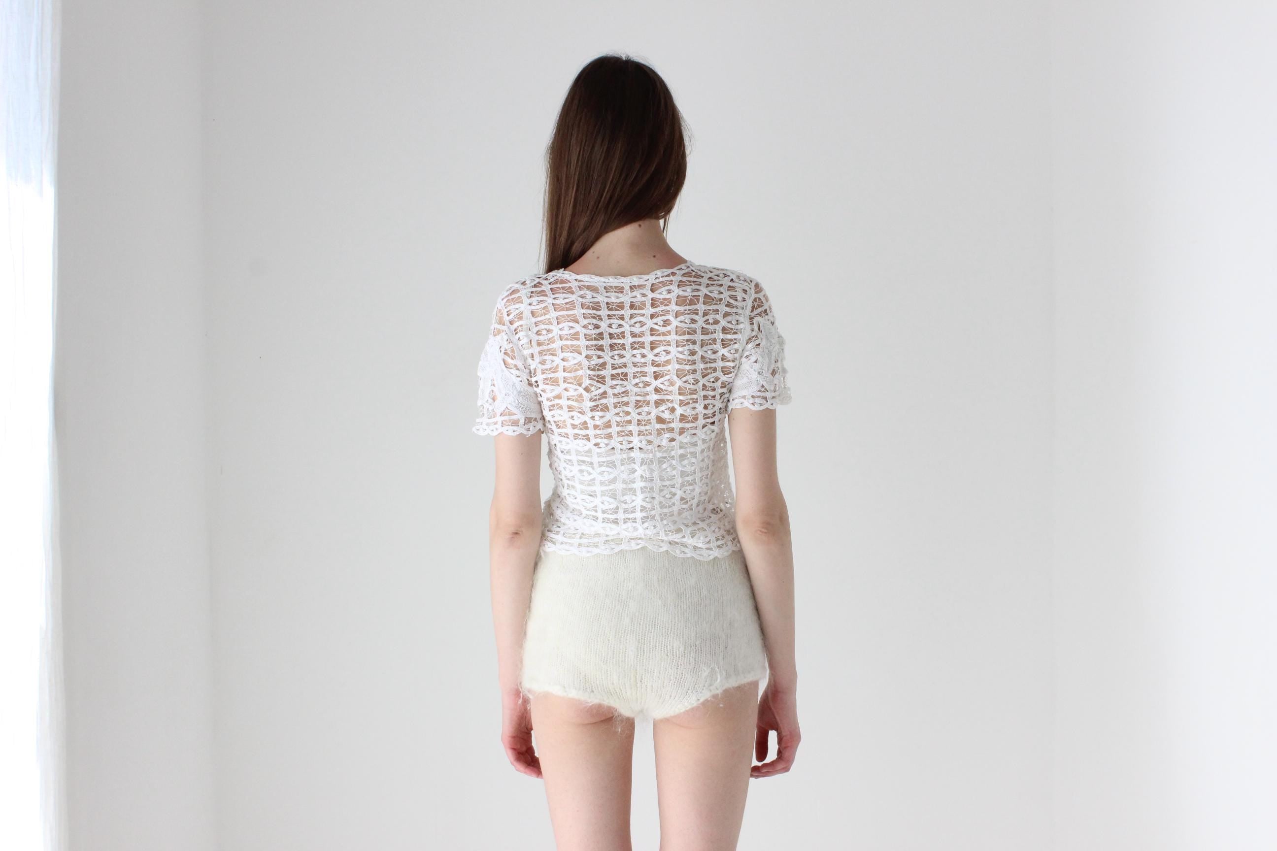70s Intricate Cotton Cutwork Crochet Top