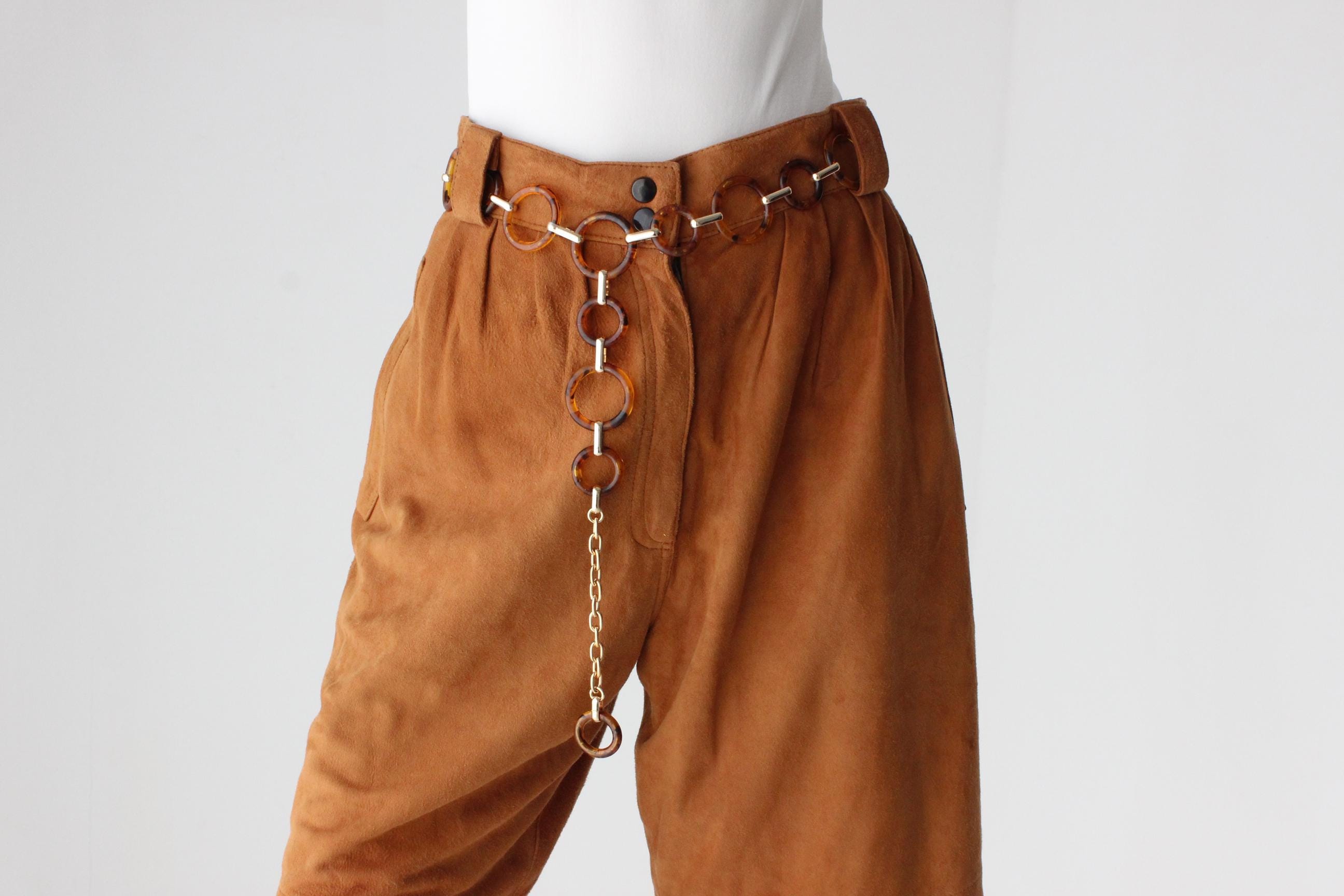 80s Caramel Suede Leather Knee Length Shorts