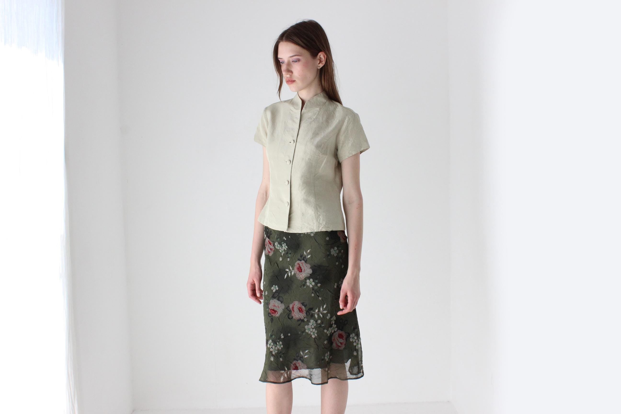 90s Cambodian Silk Button Up Top