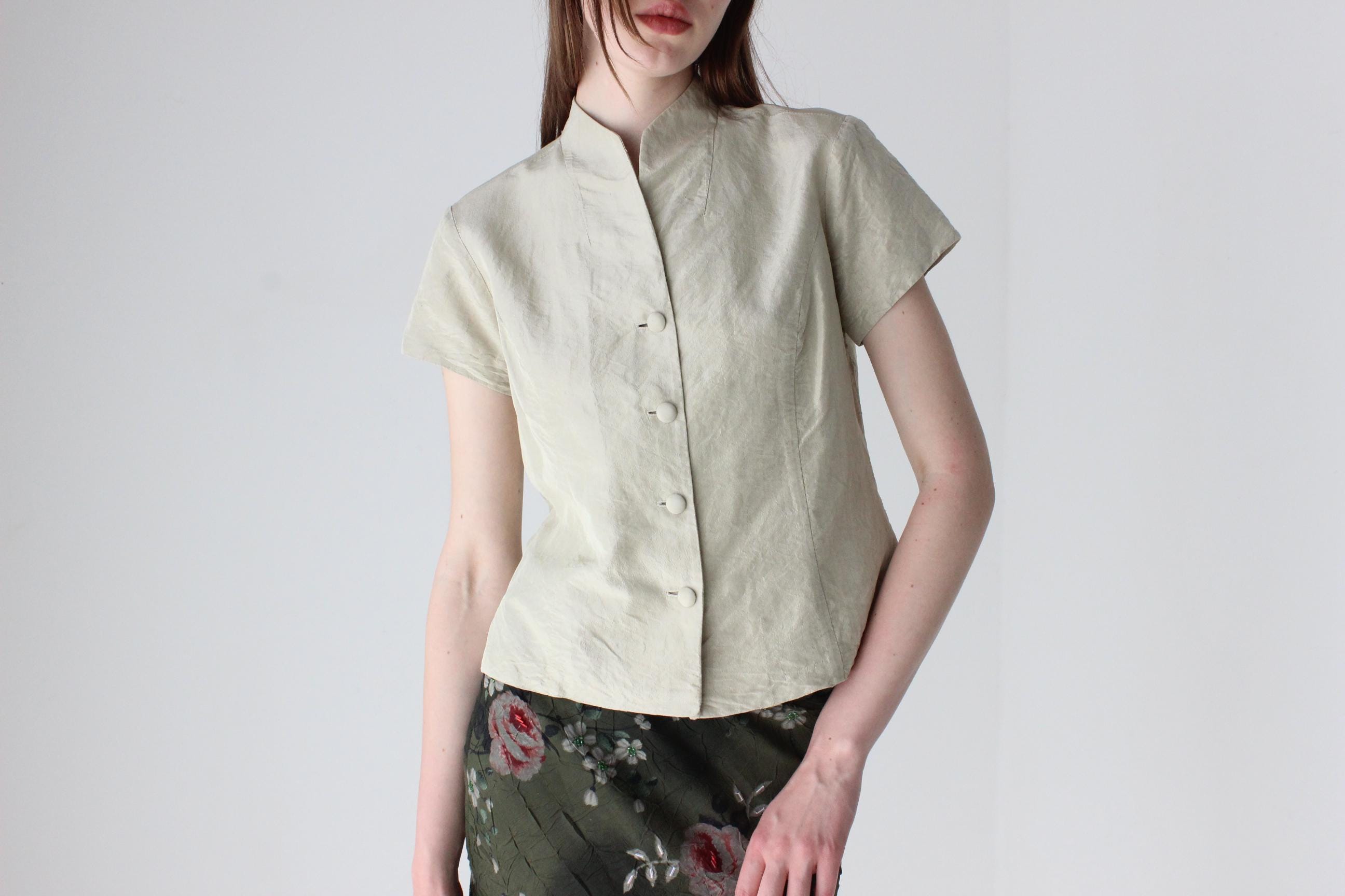 90s Cambodian Silk Button Up Top