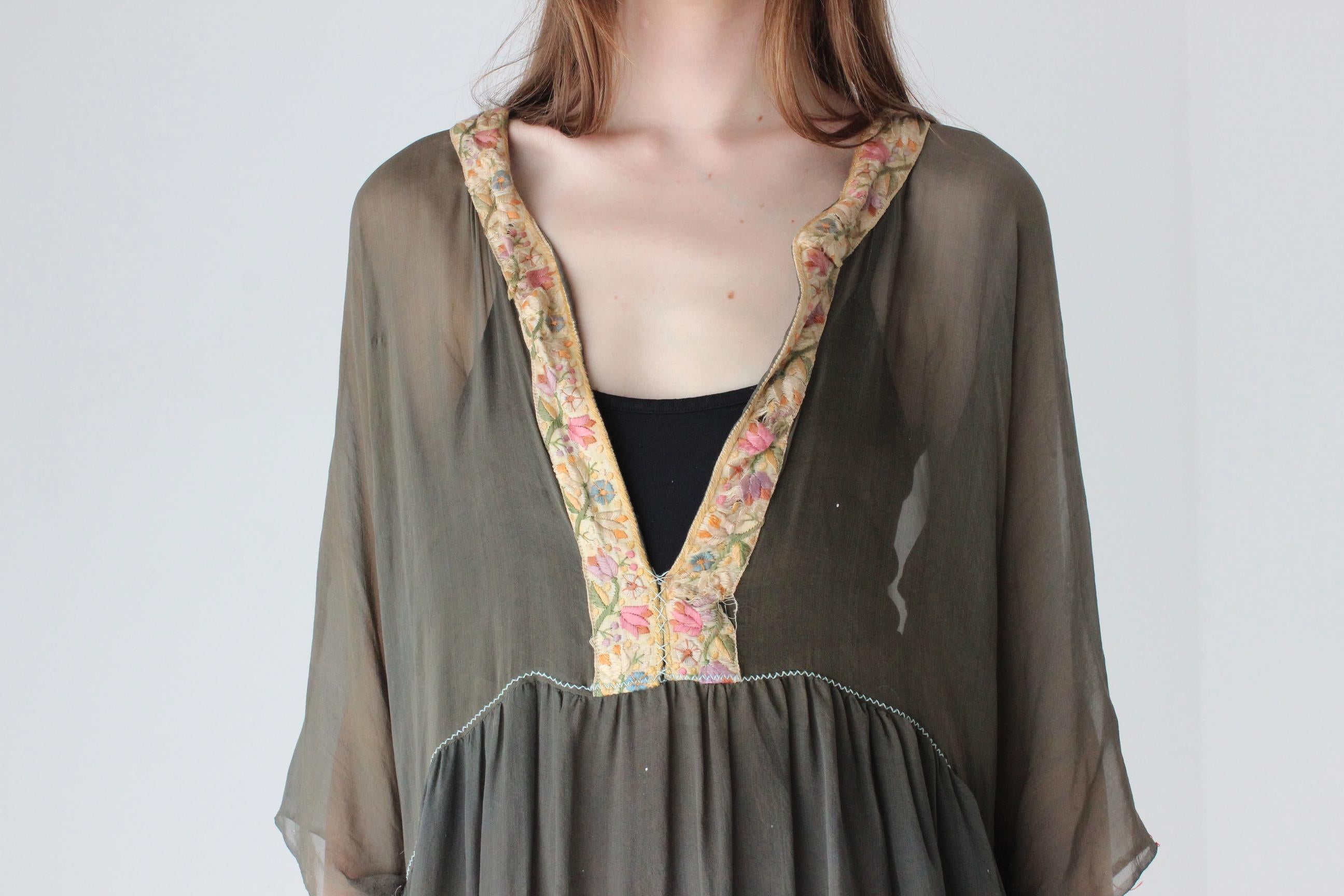 Antique Silk Delicate Sheer Ruffle Dress