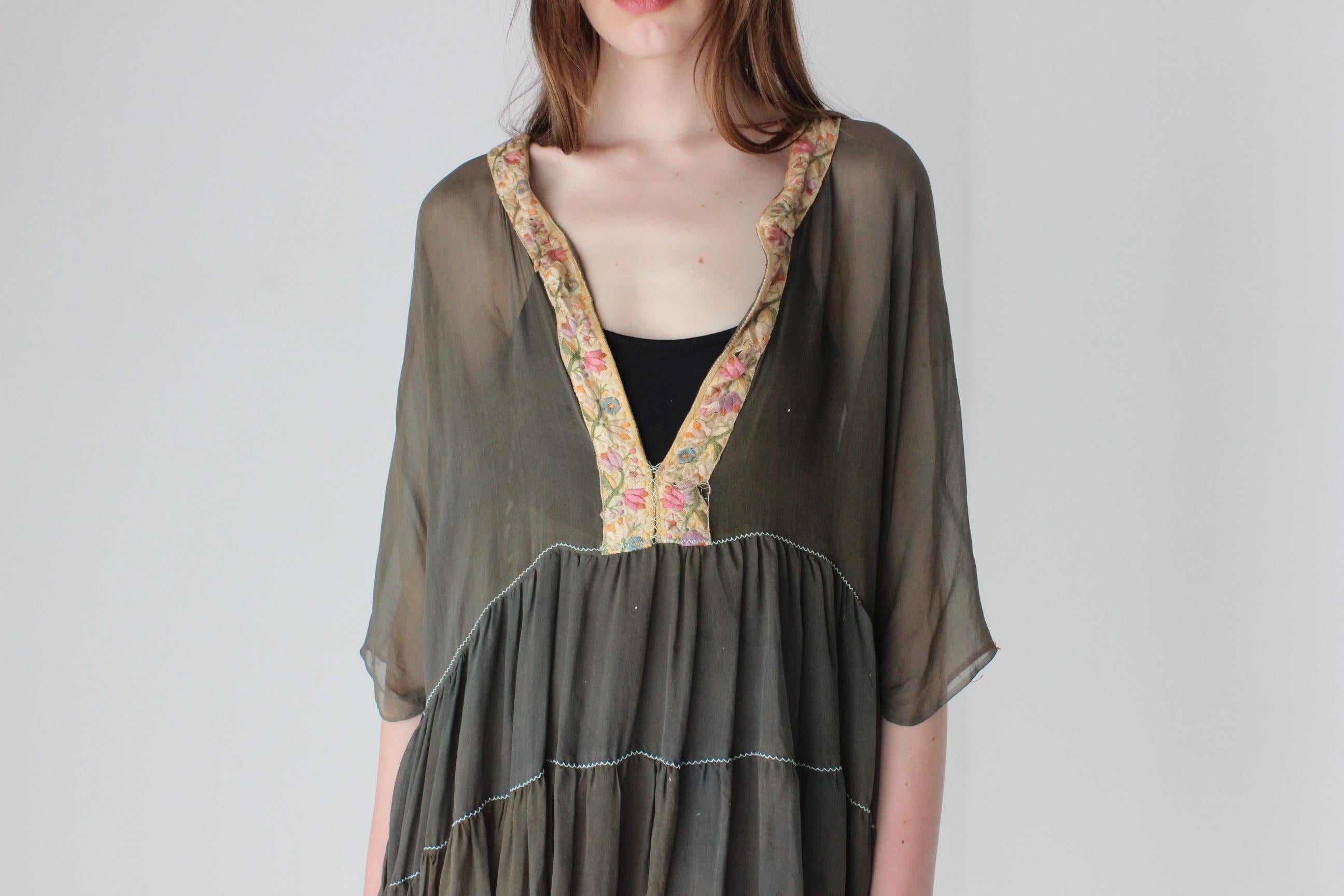 Antique Silk Delicate Sheer Ruffle Dress