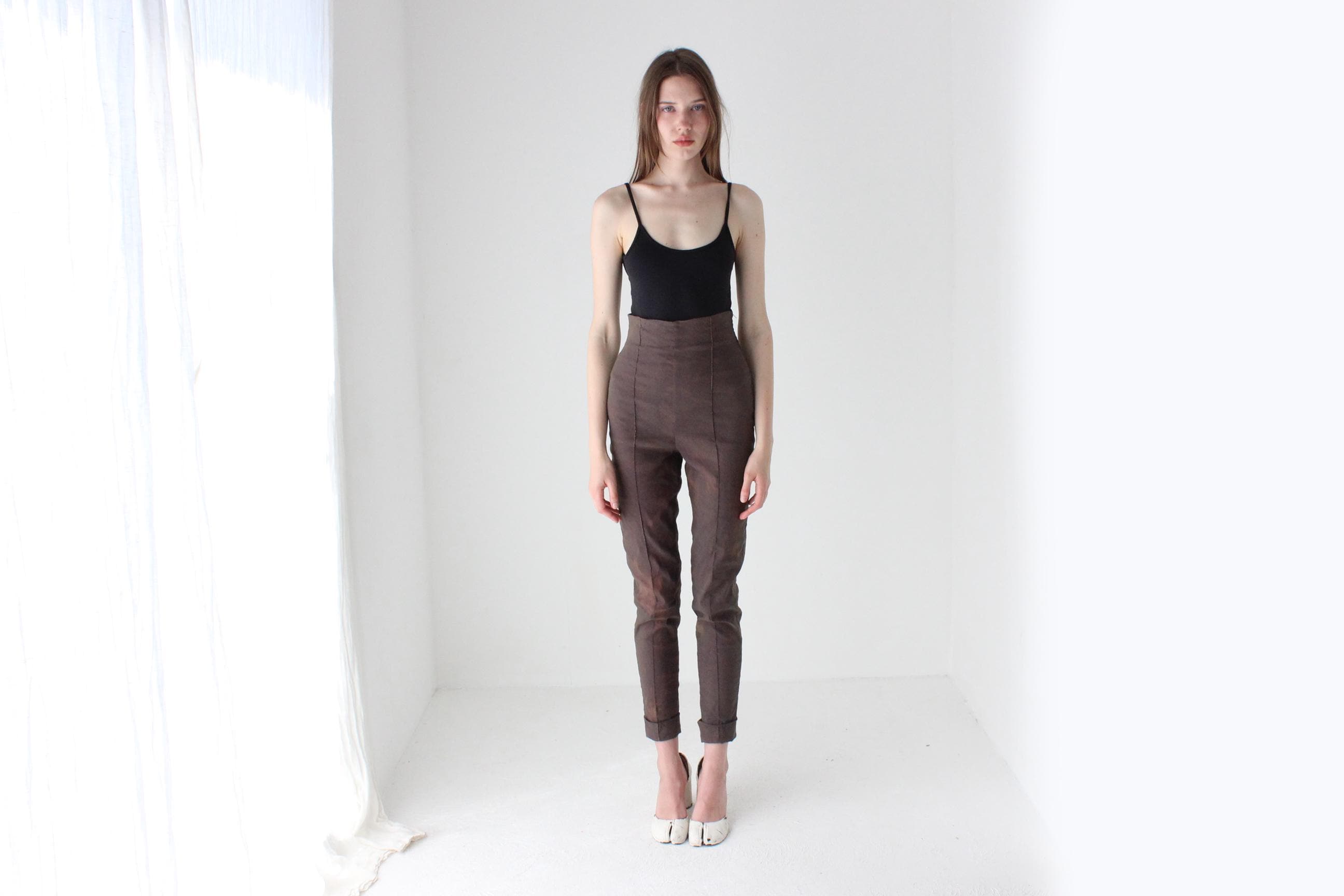 90s Romeo Gigli Super High Waist Trousers in Mottled Dye
