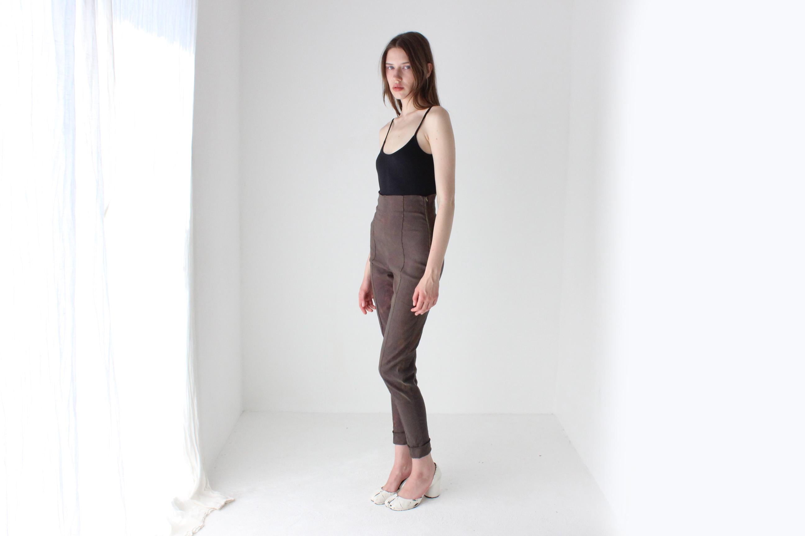 90s Romeo Gigli Super High Waist Trousers in Mottled Dye