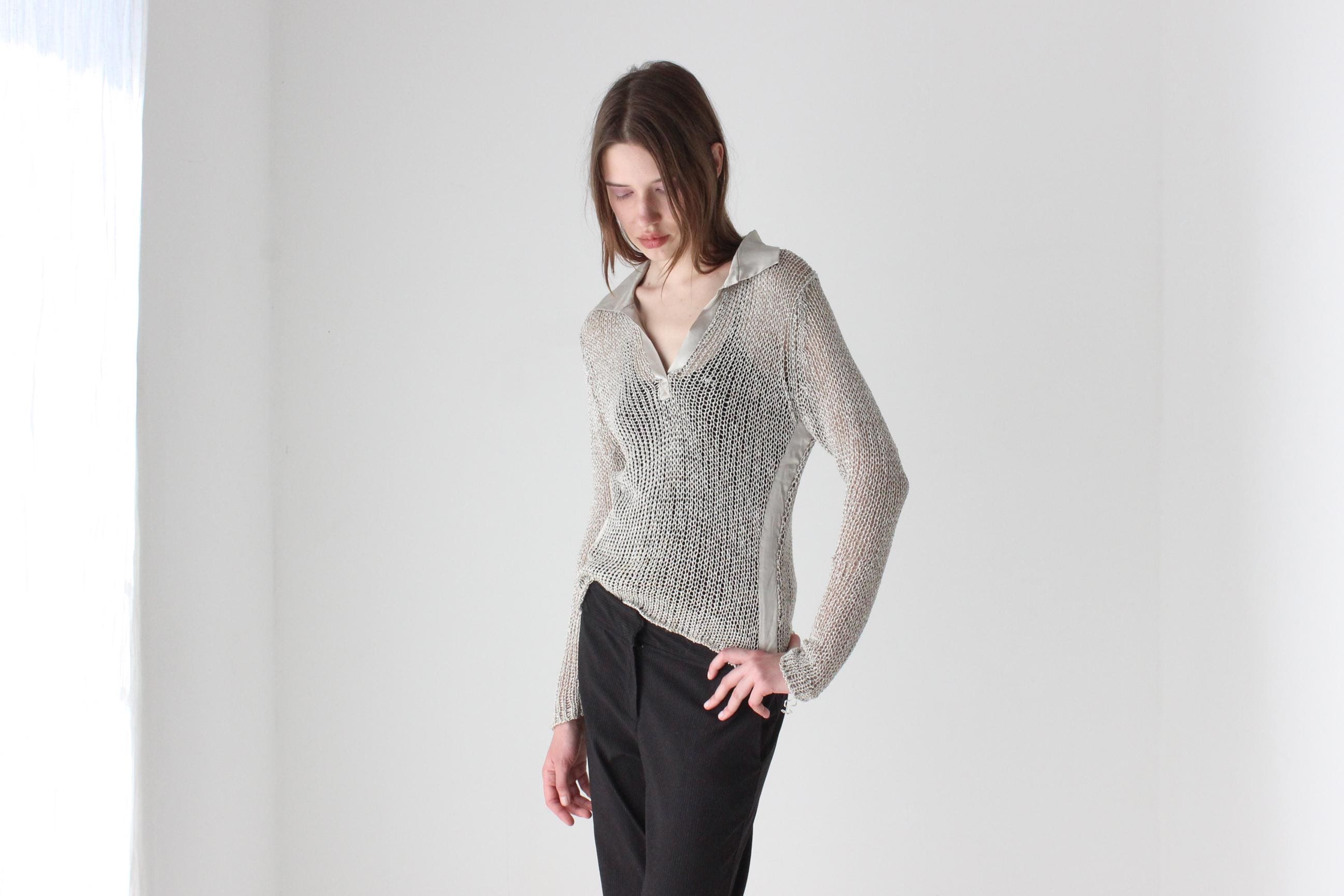 Y2K Futuristic Open Knit Top