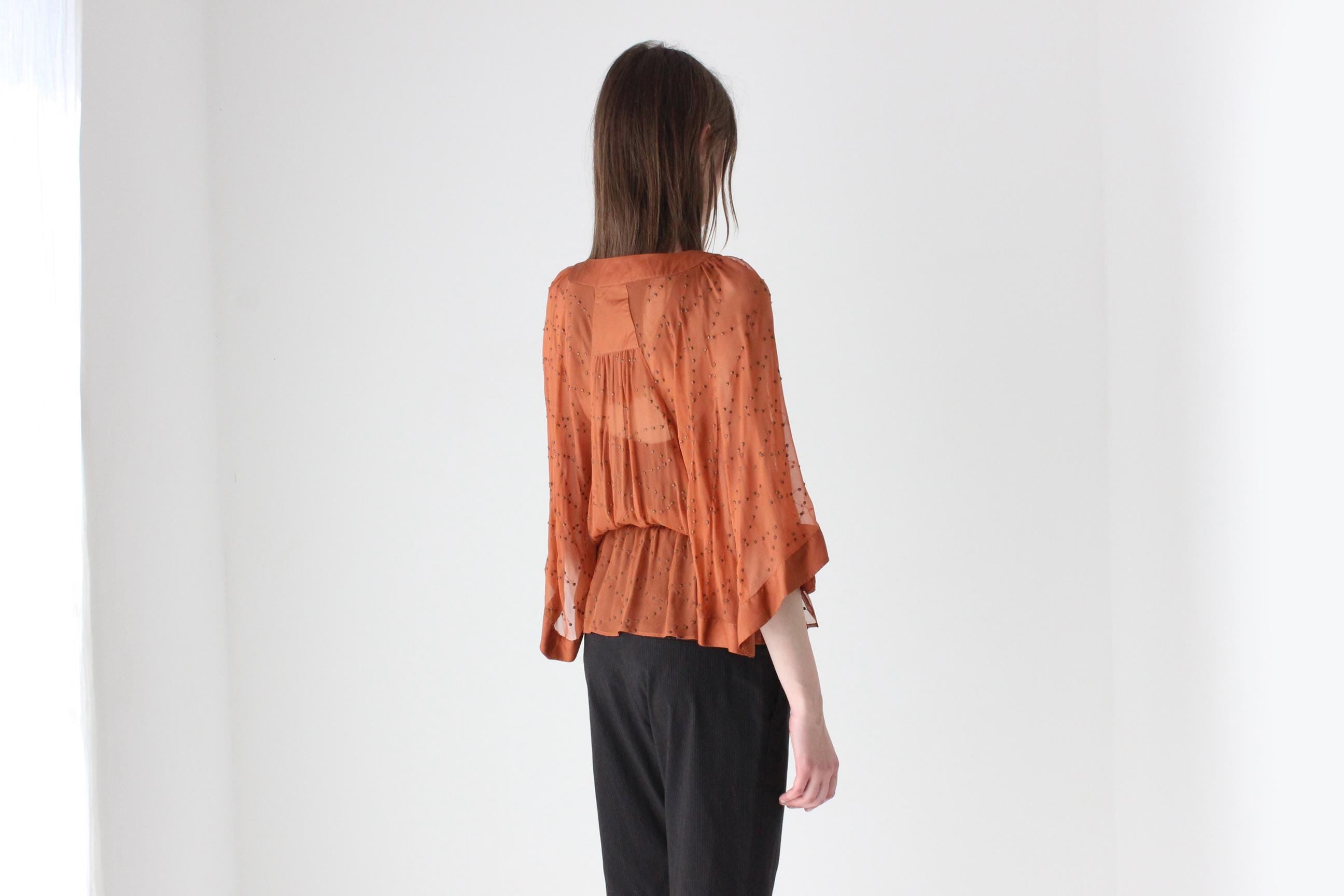Early 2000s Sportsgirl Quality Silk Boho Top w/ Brass Studs