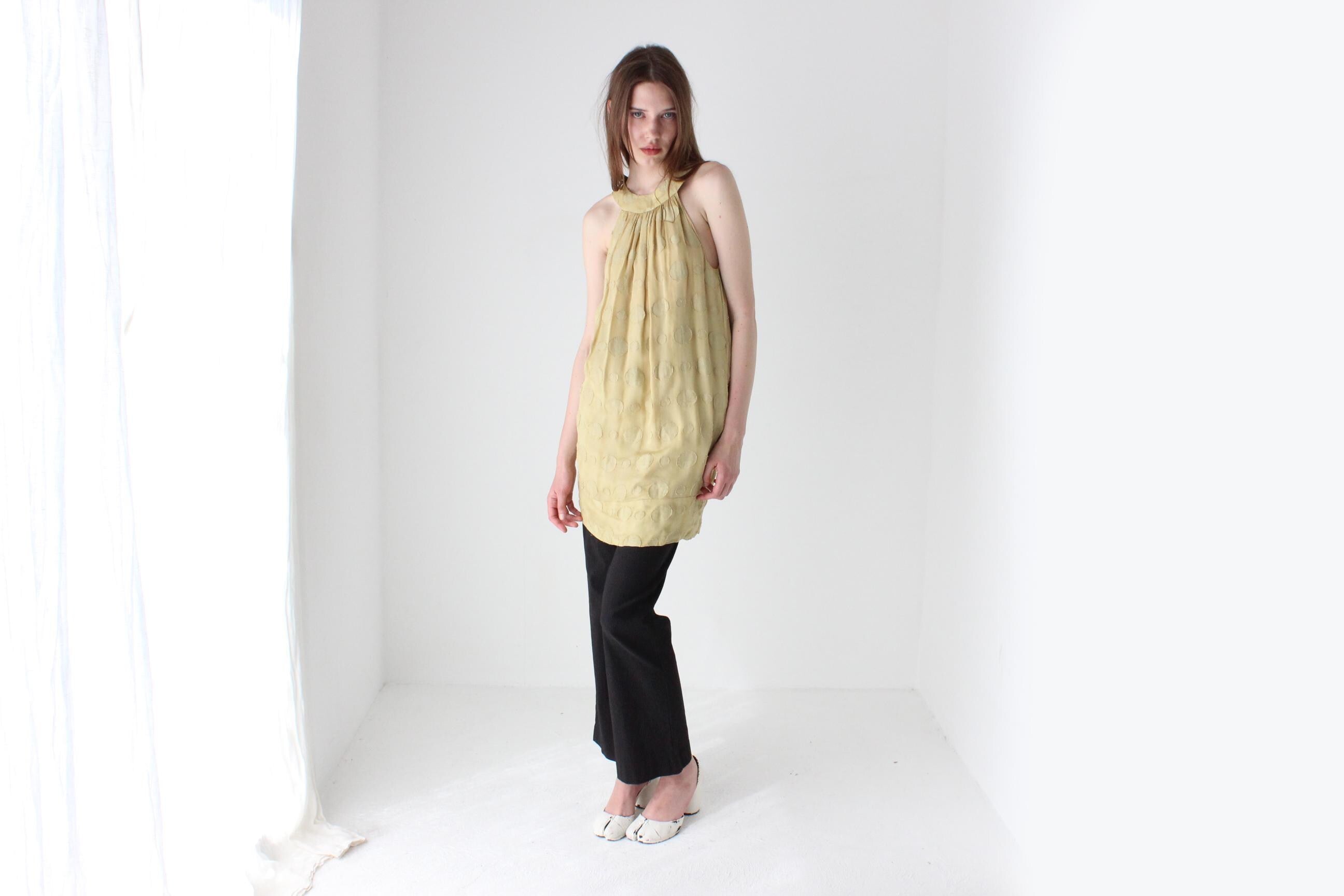Y2K Pure Silk Embossed Polka Dot Mini Dress