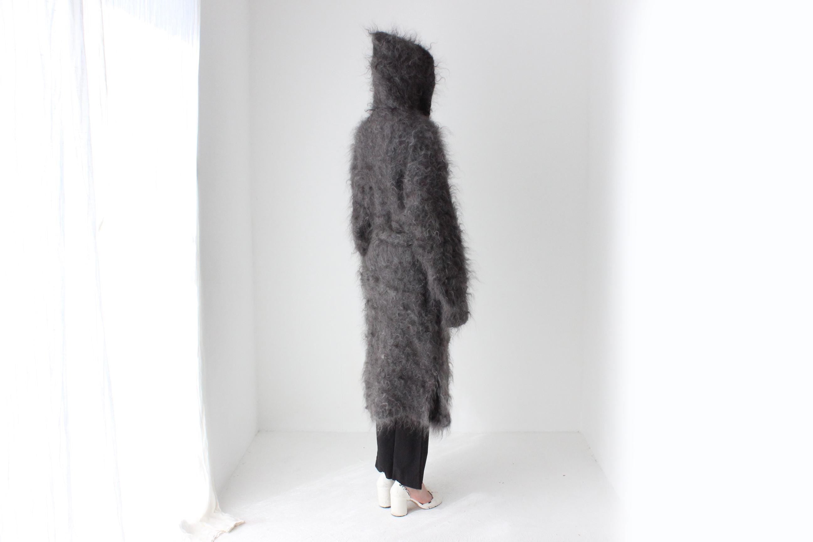 Hand Knit Mohair Hooded Long Cardigan