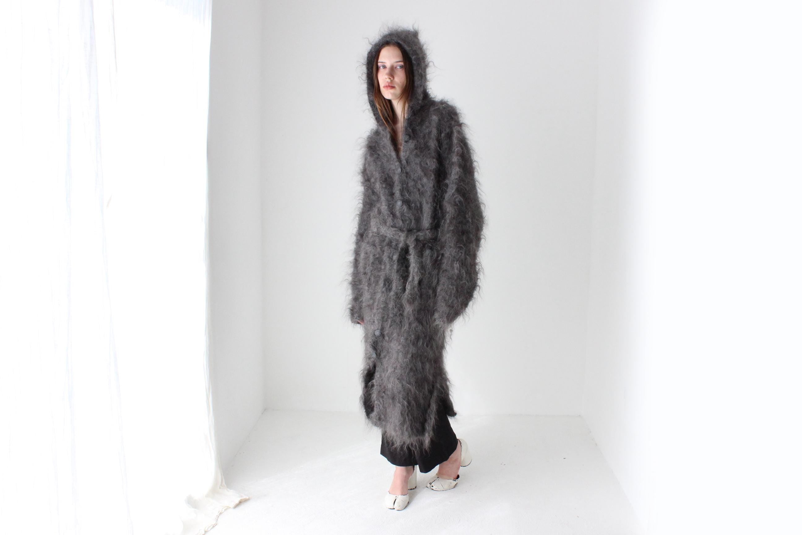 Hand Knit Mohair Hooded Long Cardigan