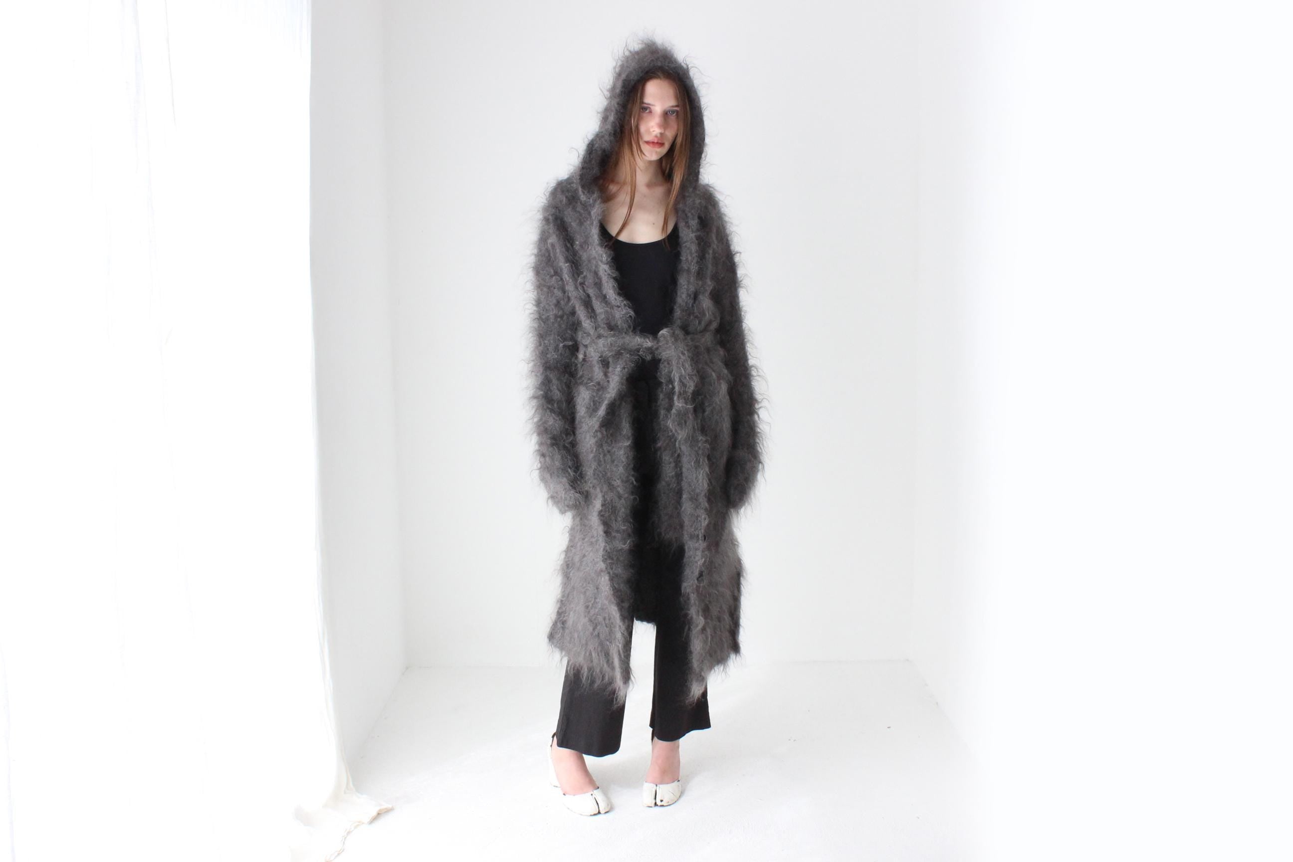 Hand Knit Mohair Hooded Long Cardigan