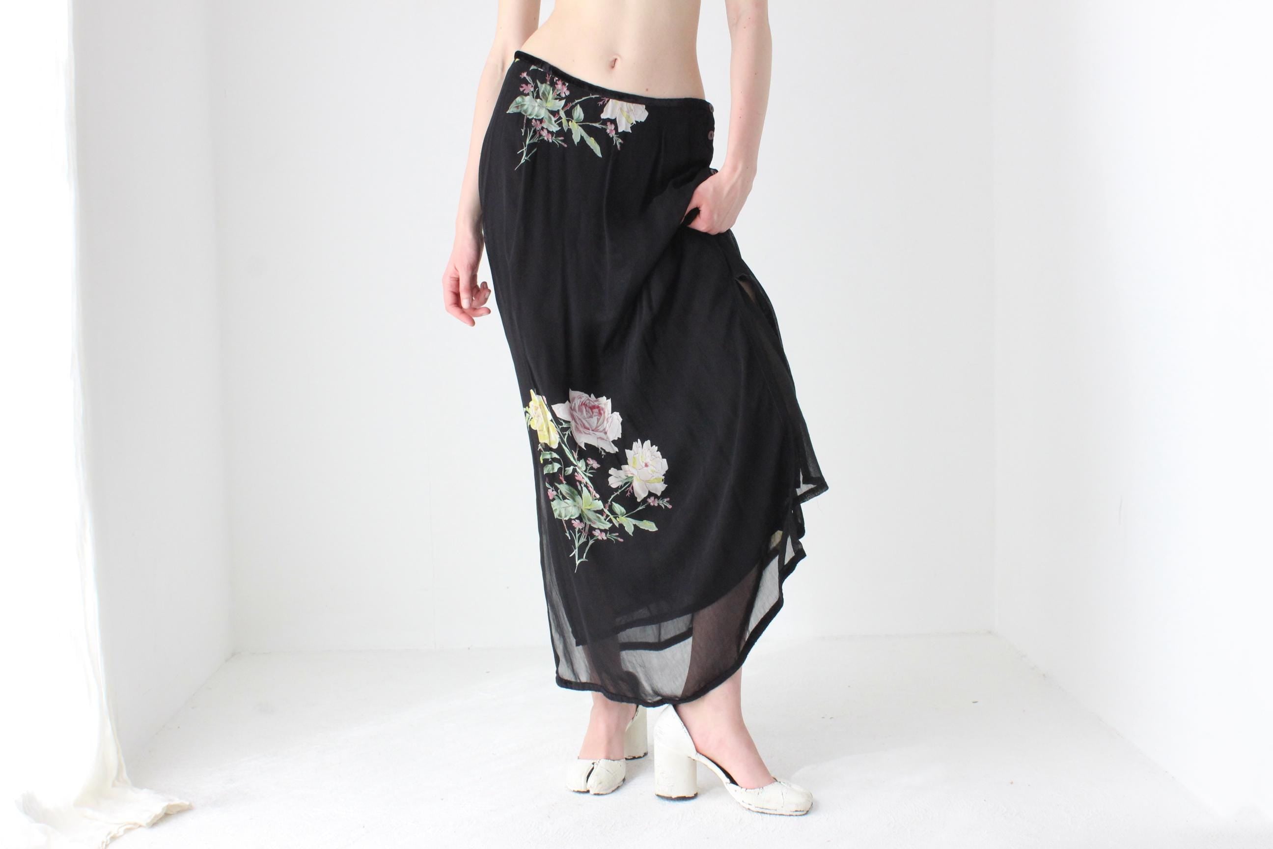 90s Peace Angel Rayon Gauze Maxi Skirt