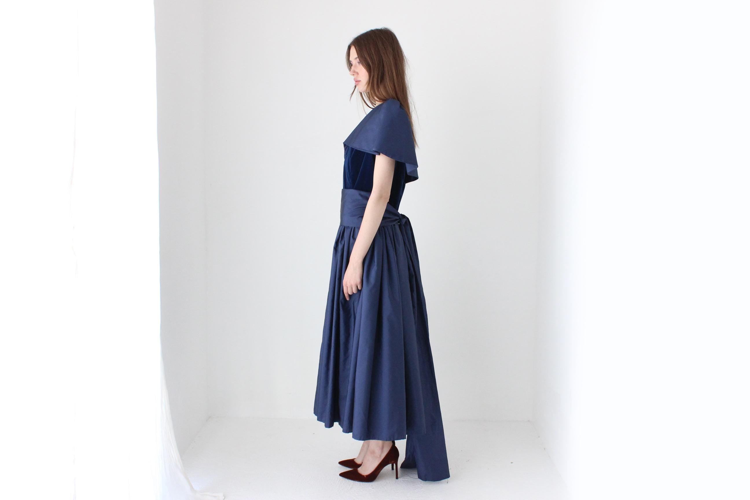 80s Structured Taffeta & Velvet Voluminous Opera Dress