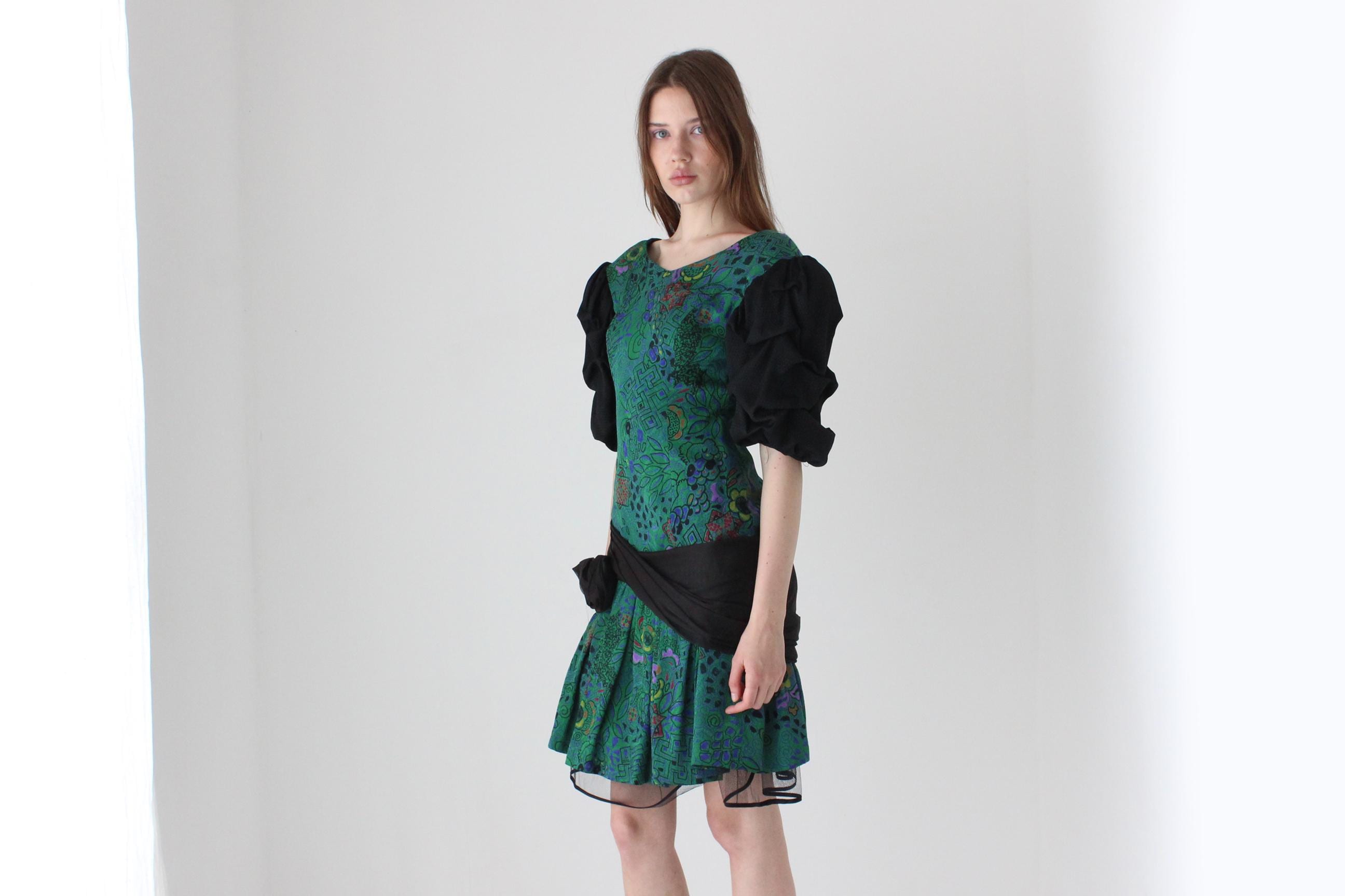 80s Puff Sleeve & Tulle Cocktail Dress