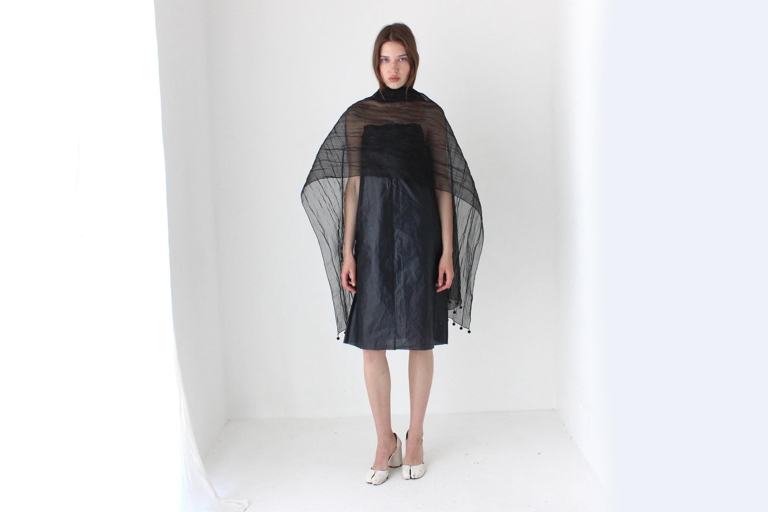 Unreal Crinkle Organza Multi-Way Shawl w/ Beaded Pom Poms