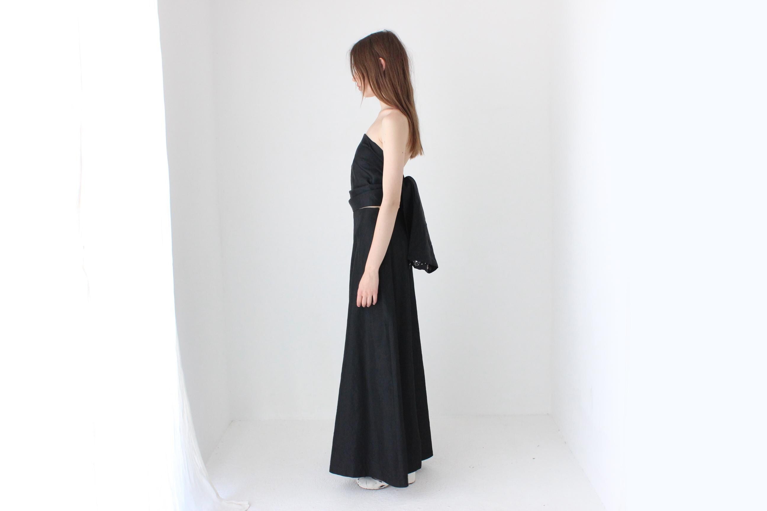 90s Vera Wang Black Taffeta A Line Formal Skirt