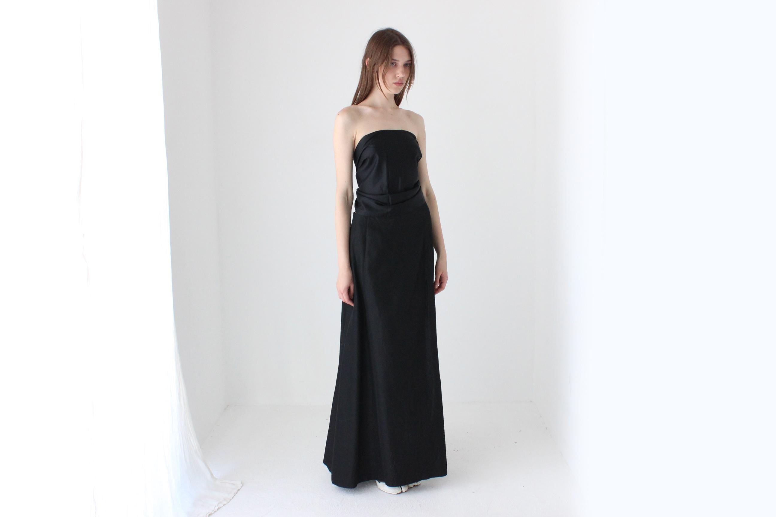 90s Vera Wang Black Taffeta A Line Formal Skirt