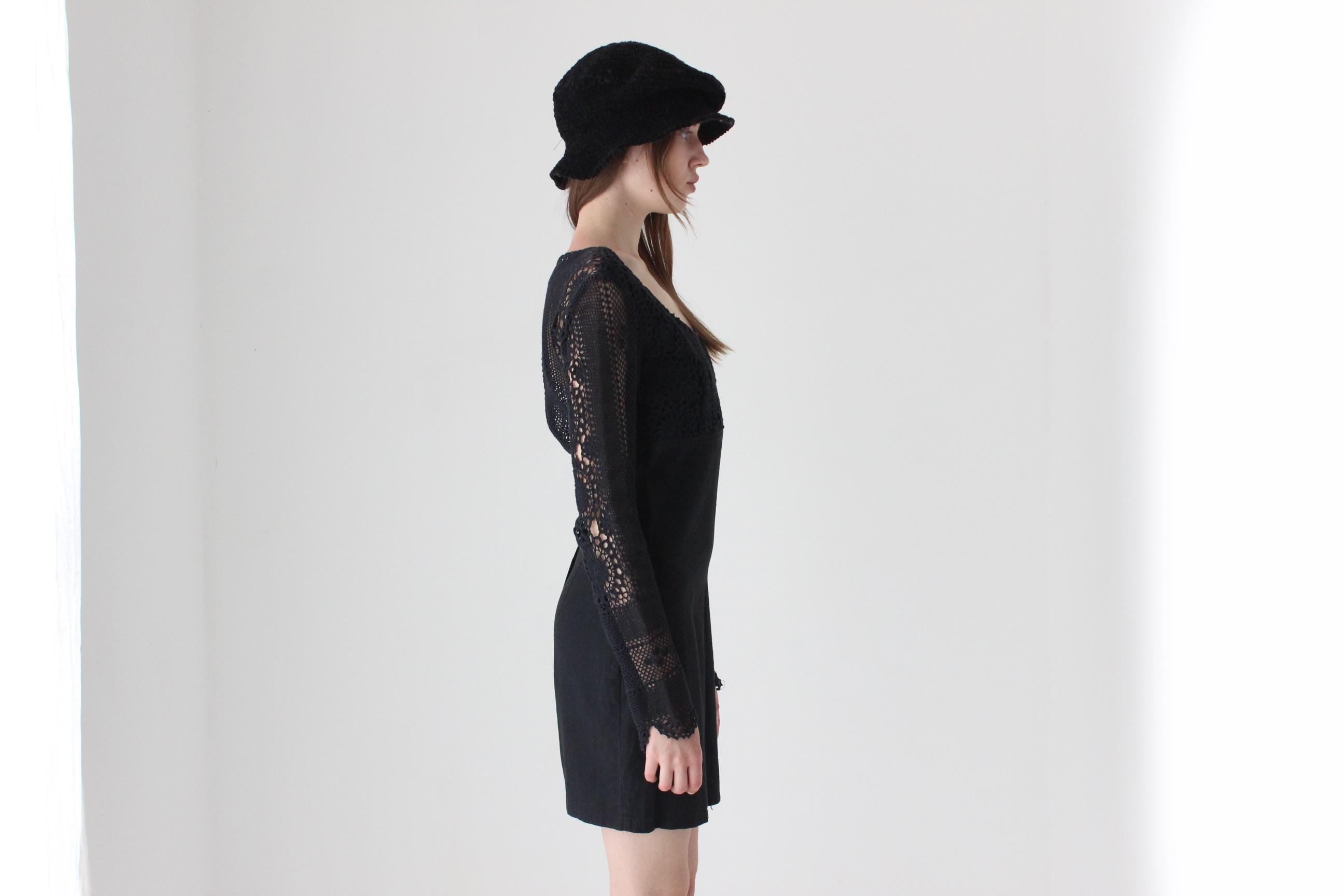 90s Cotton Crochet Long Sleeve Mini