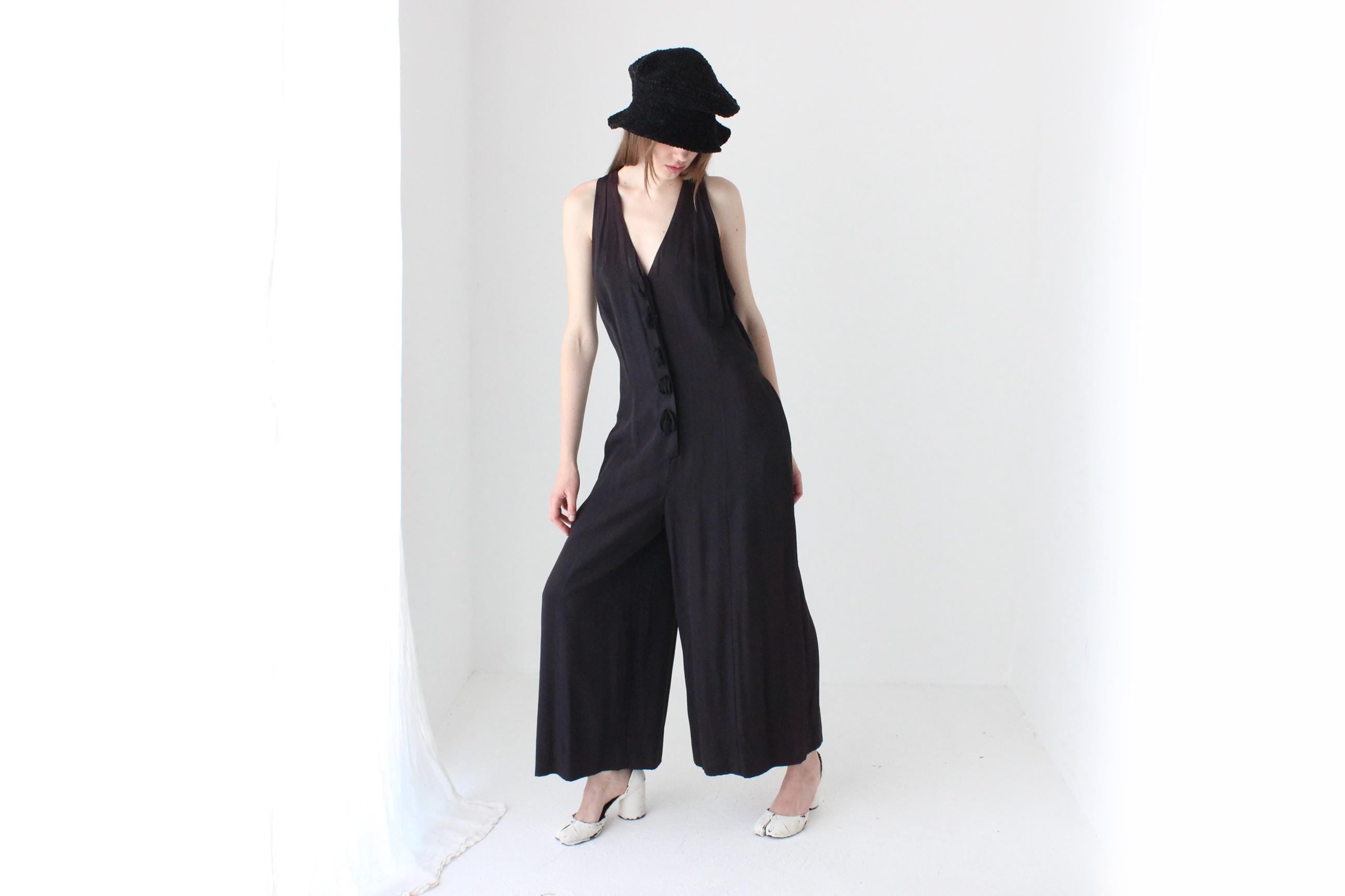 80s Crepe Wide Leg Jumpsuit w/ 3D Rosettes