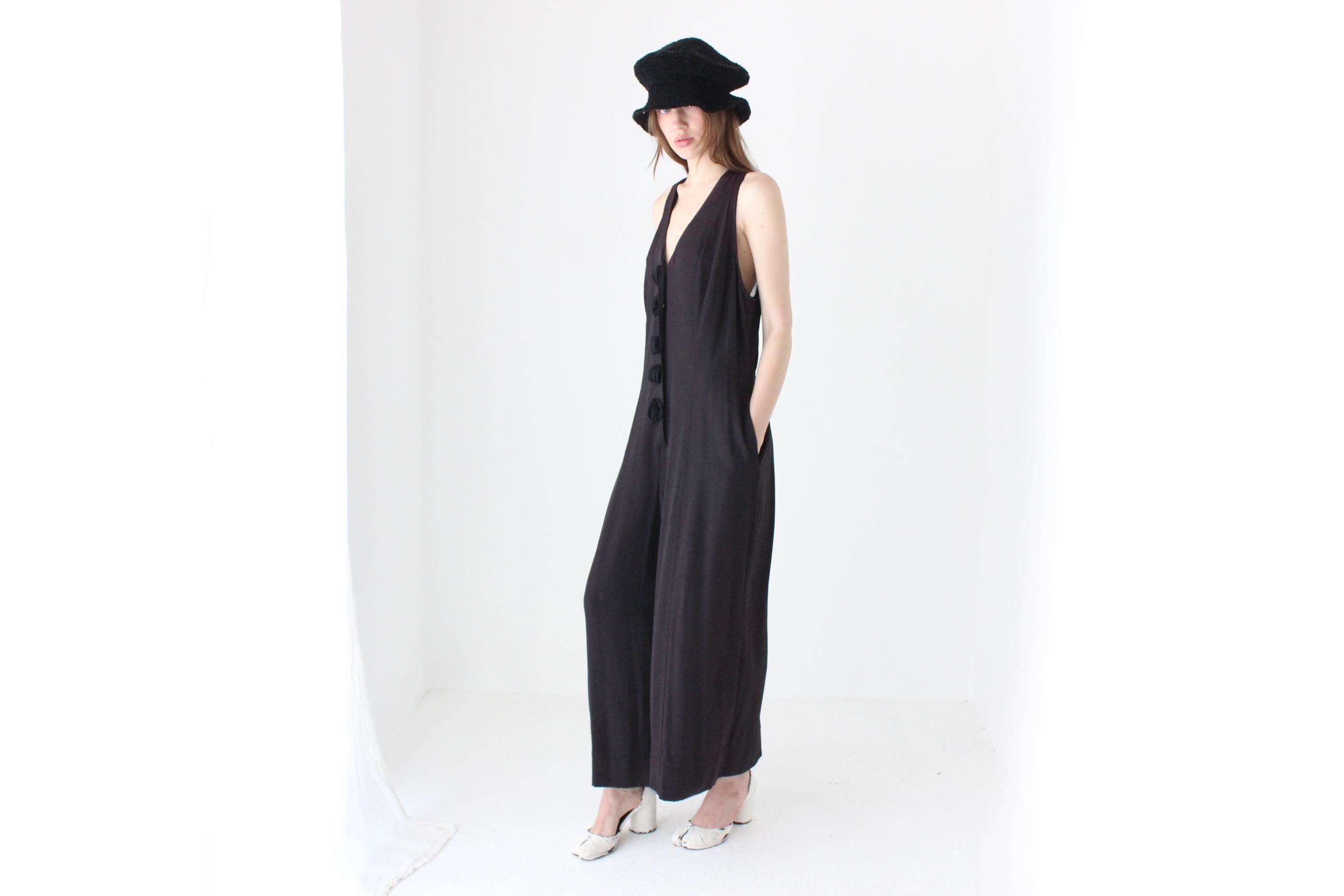 80s Crepe Wide Leg Jumpsuit w/ 3D Rosettes
