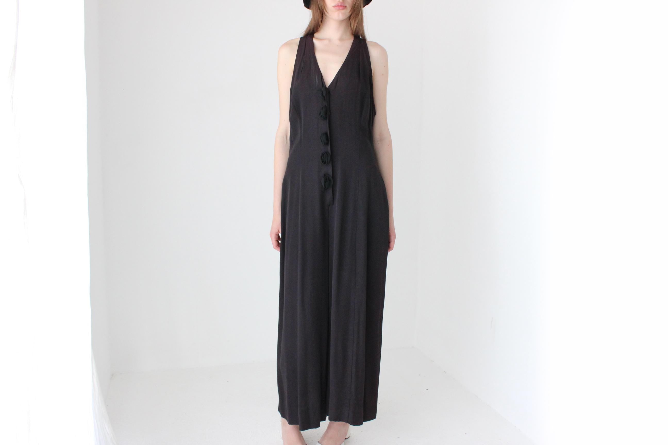 80s Crepe Wide Leg Jumpsuit w/ 3D Rosettes