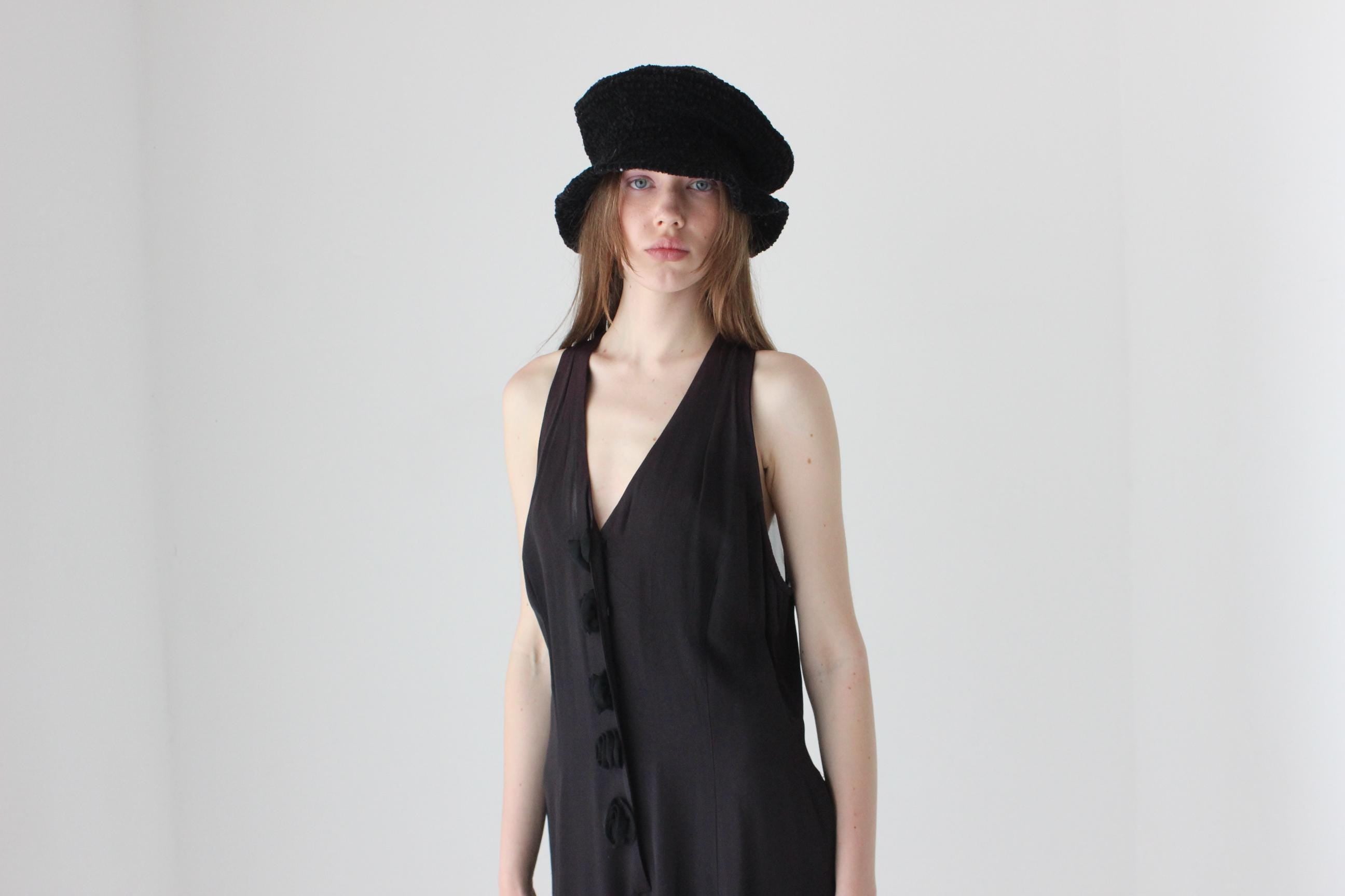 90s Textured Knit Exaggerated Bucket Hat