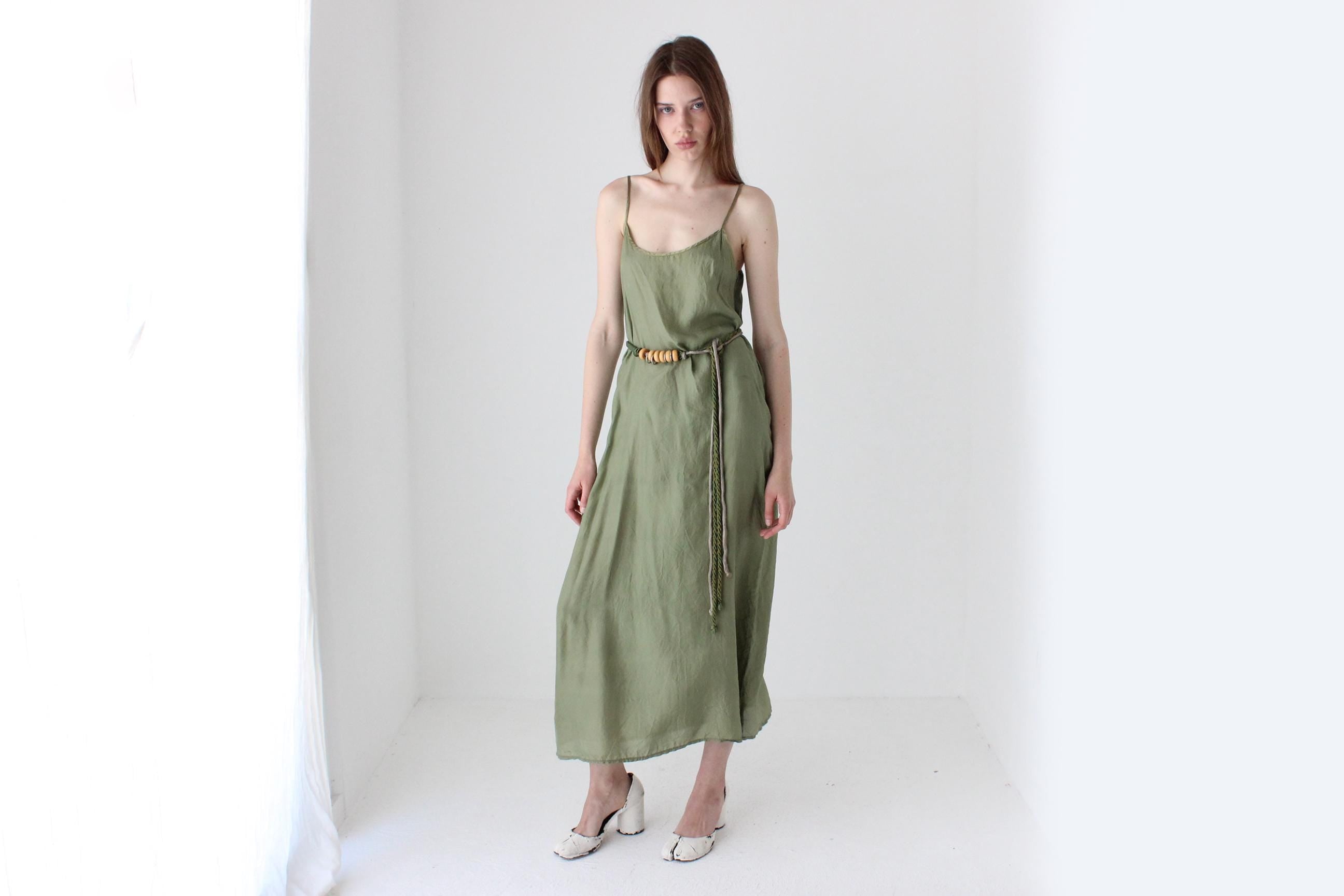 90s Pure Silk Olive Green Relaxed Slip