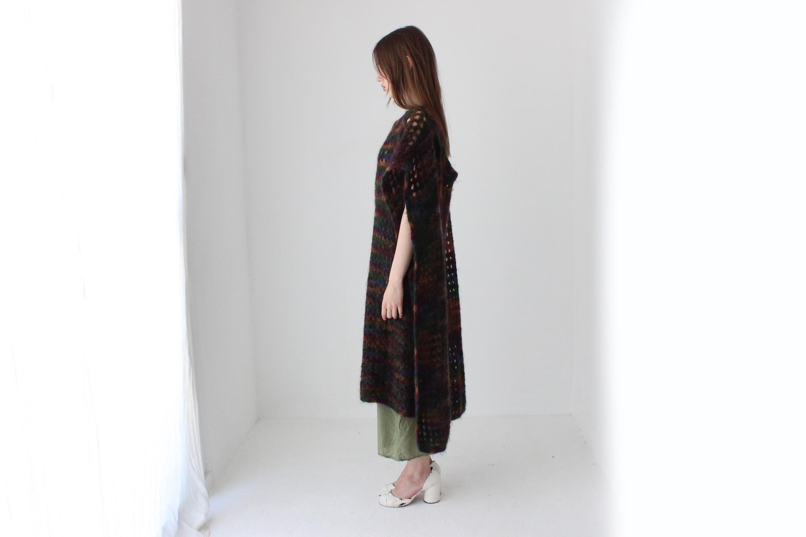 90s Hand Knit Mohair Free Size Open Sided Poncho Dress