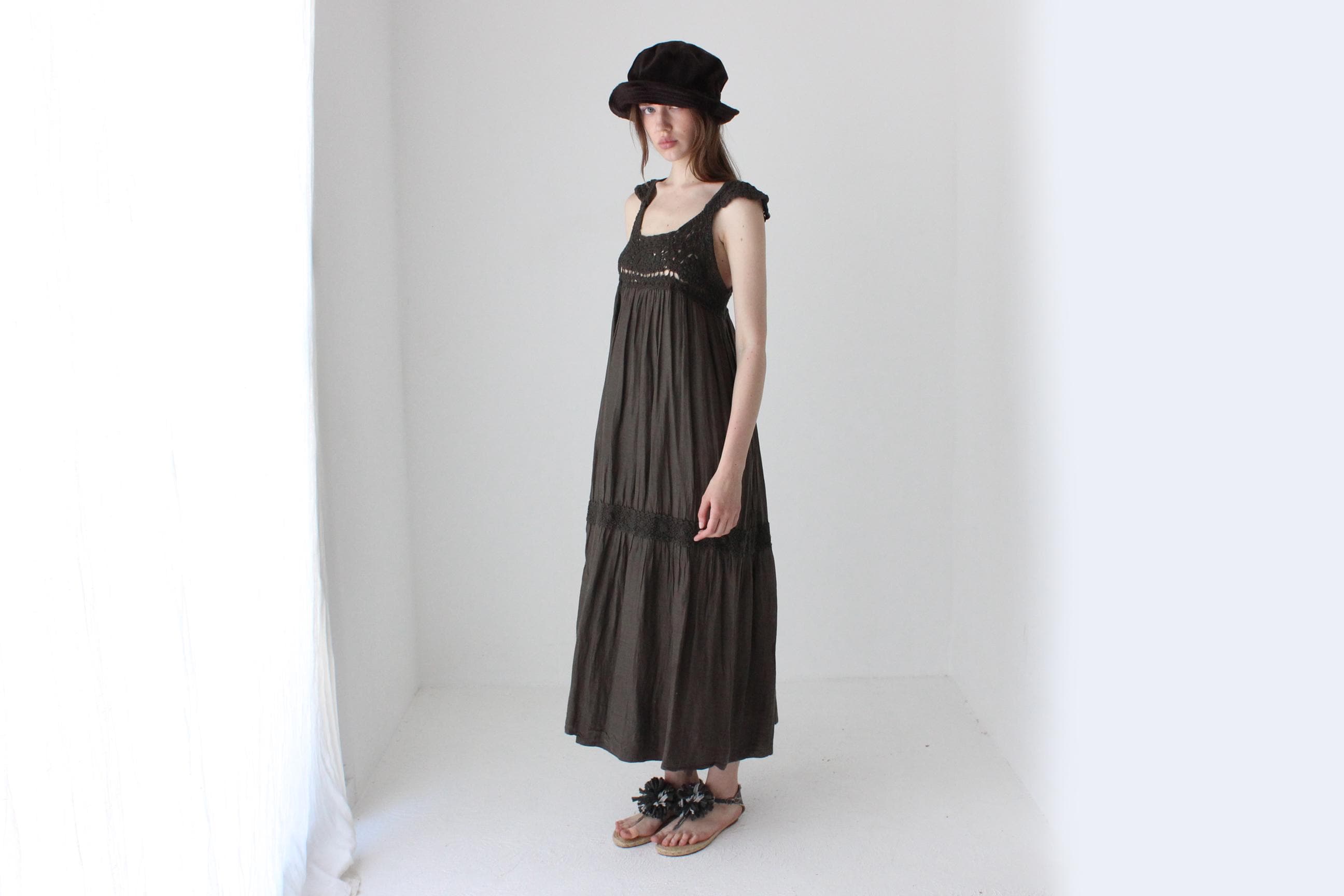 2000s Twin Set by Simona Barbieri Cotton Gauze & Crochet Maxi Smock