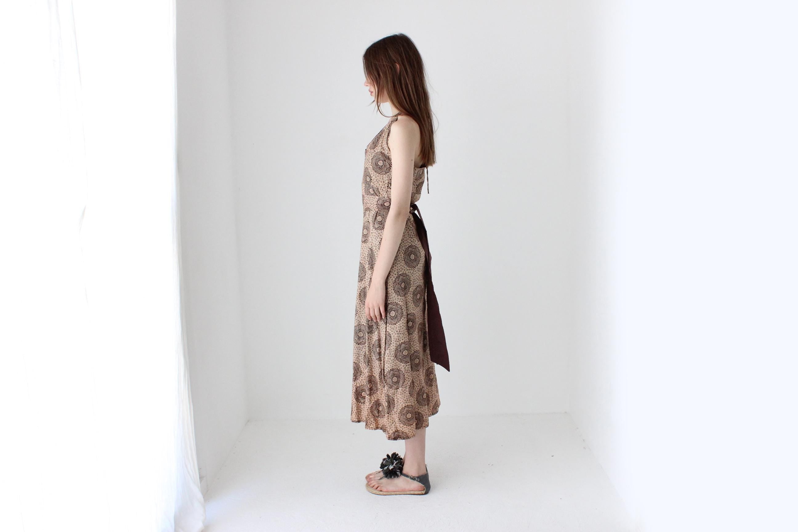 90s Handmade Boho Cotton Halter Dress