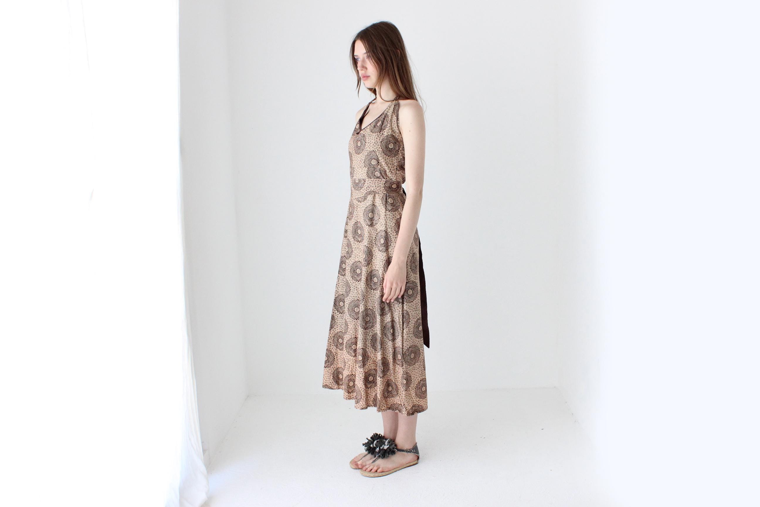 90s Handmade Boho Cotton Halter Dress